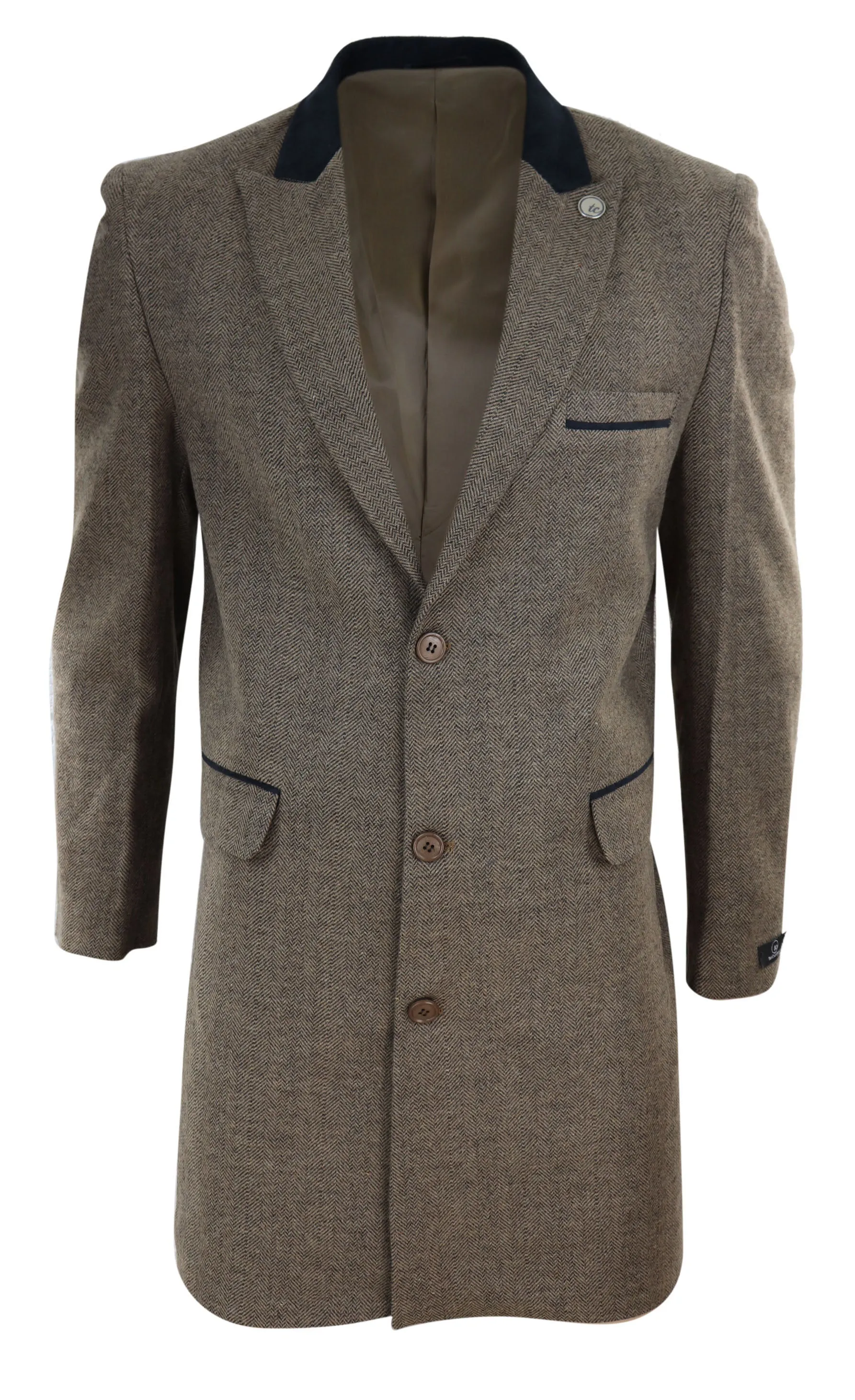3/4 Long Overcoat Herringbone Tweed Peaky Blinders