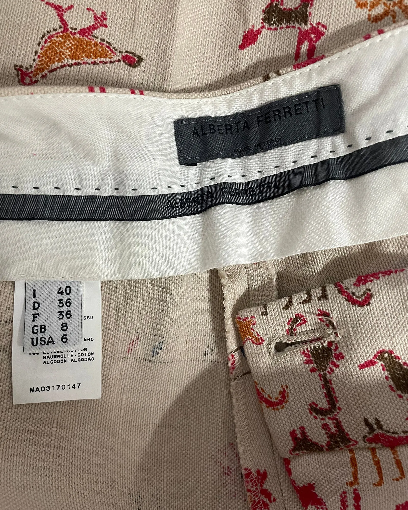 Alberta Ferretti Printed Trousers in Beige Cotton