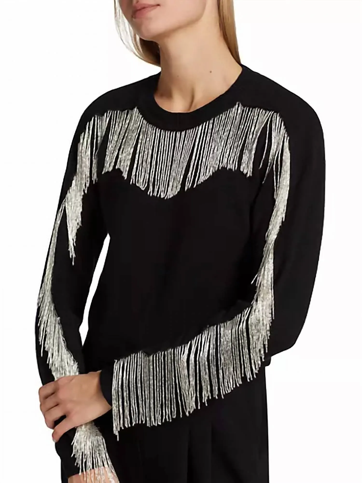 Althea Fringe Sweater In Black/silver
