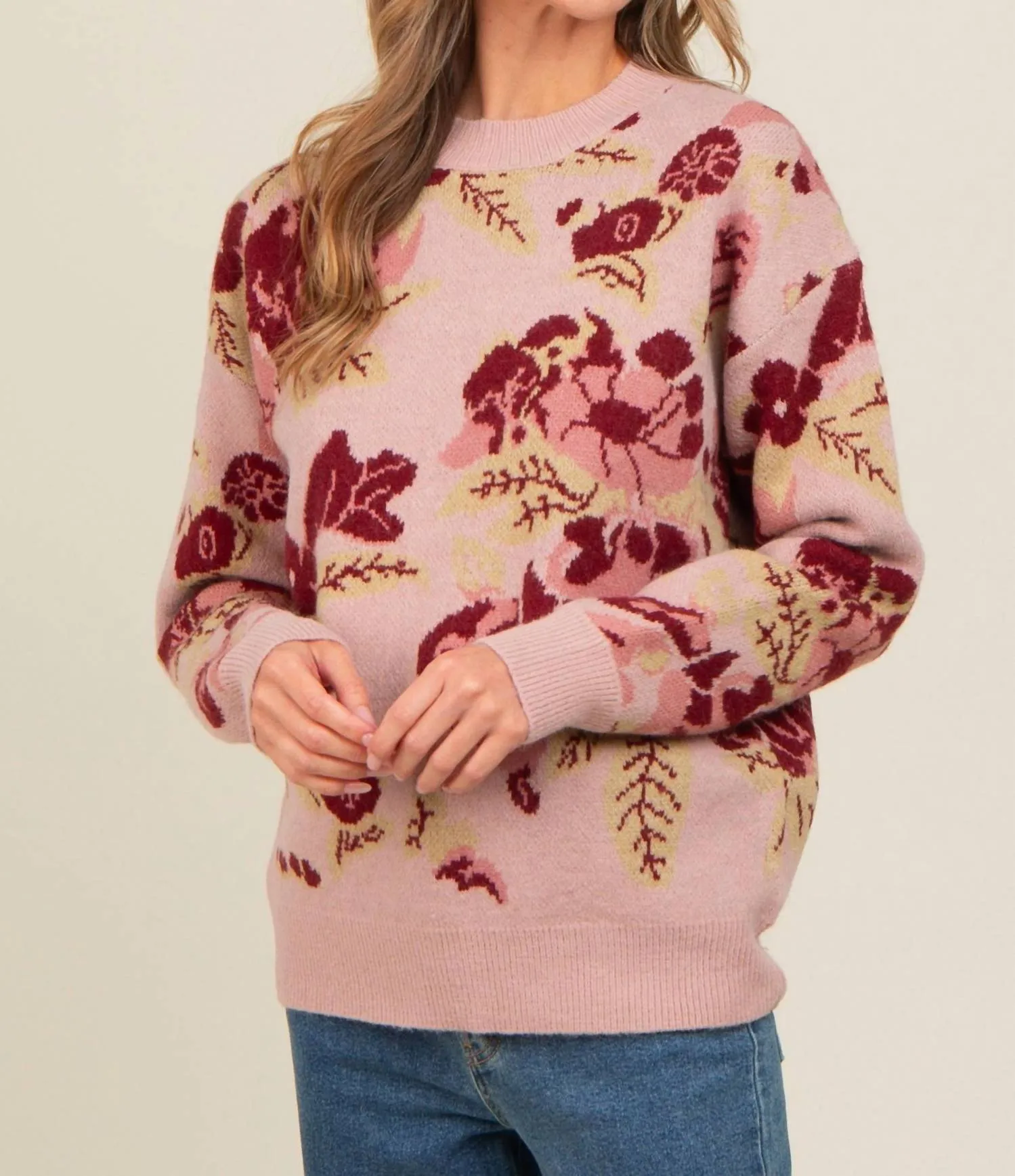 Arden Floral Knit Sweater In Blush