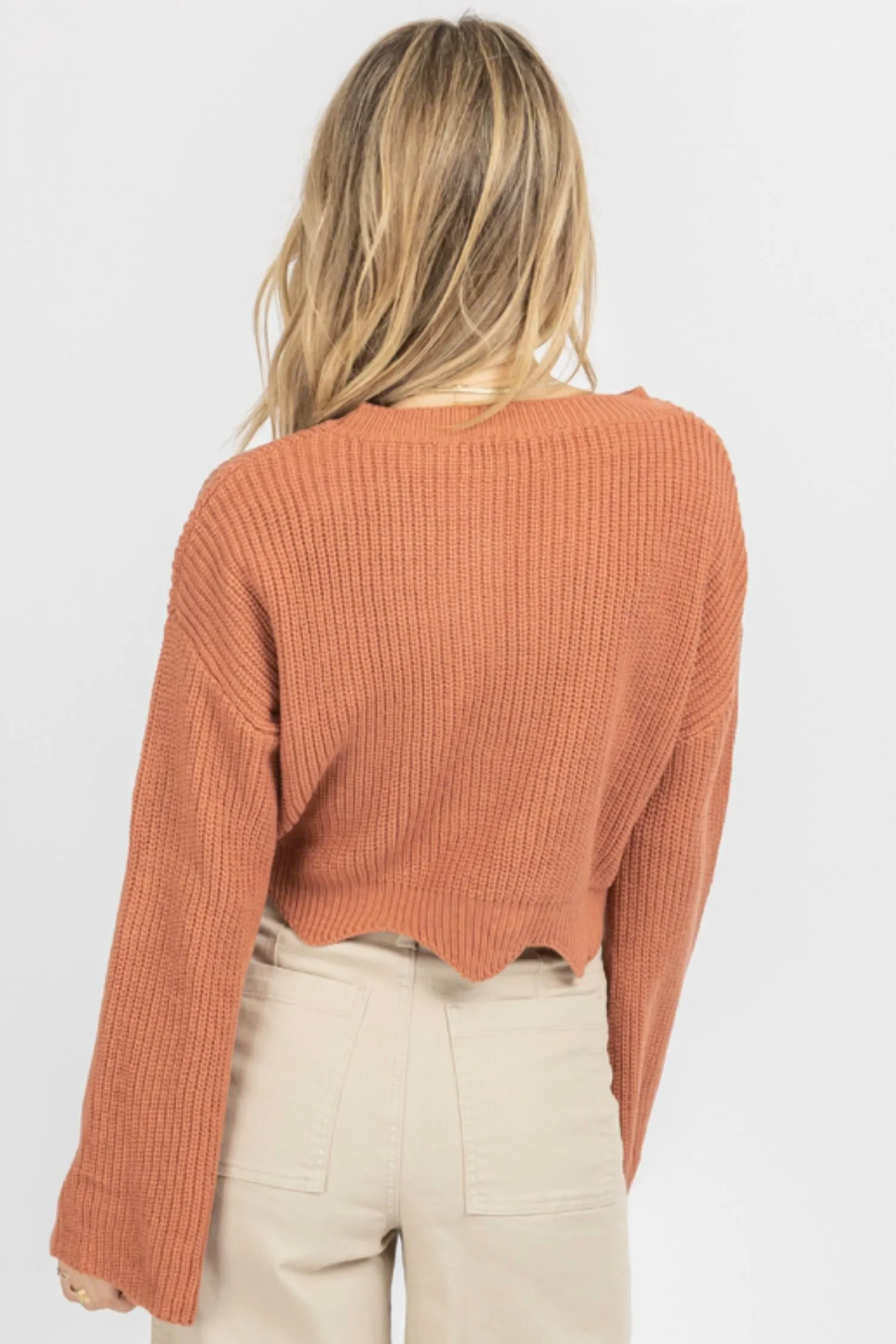 Bell Sleeve Cropped Sweater In Sienna