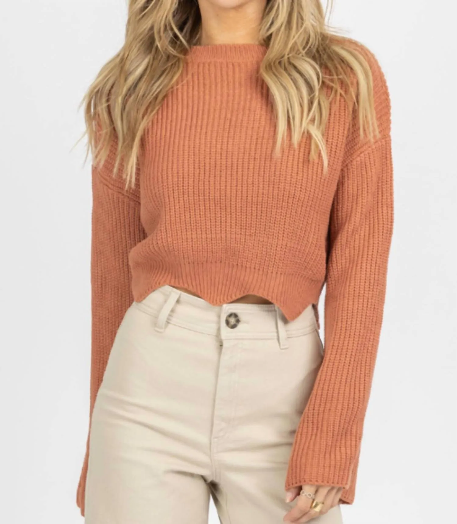 Bell Sleeve Cropped Sweater In Sienna