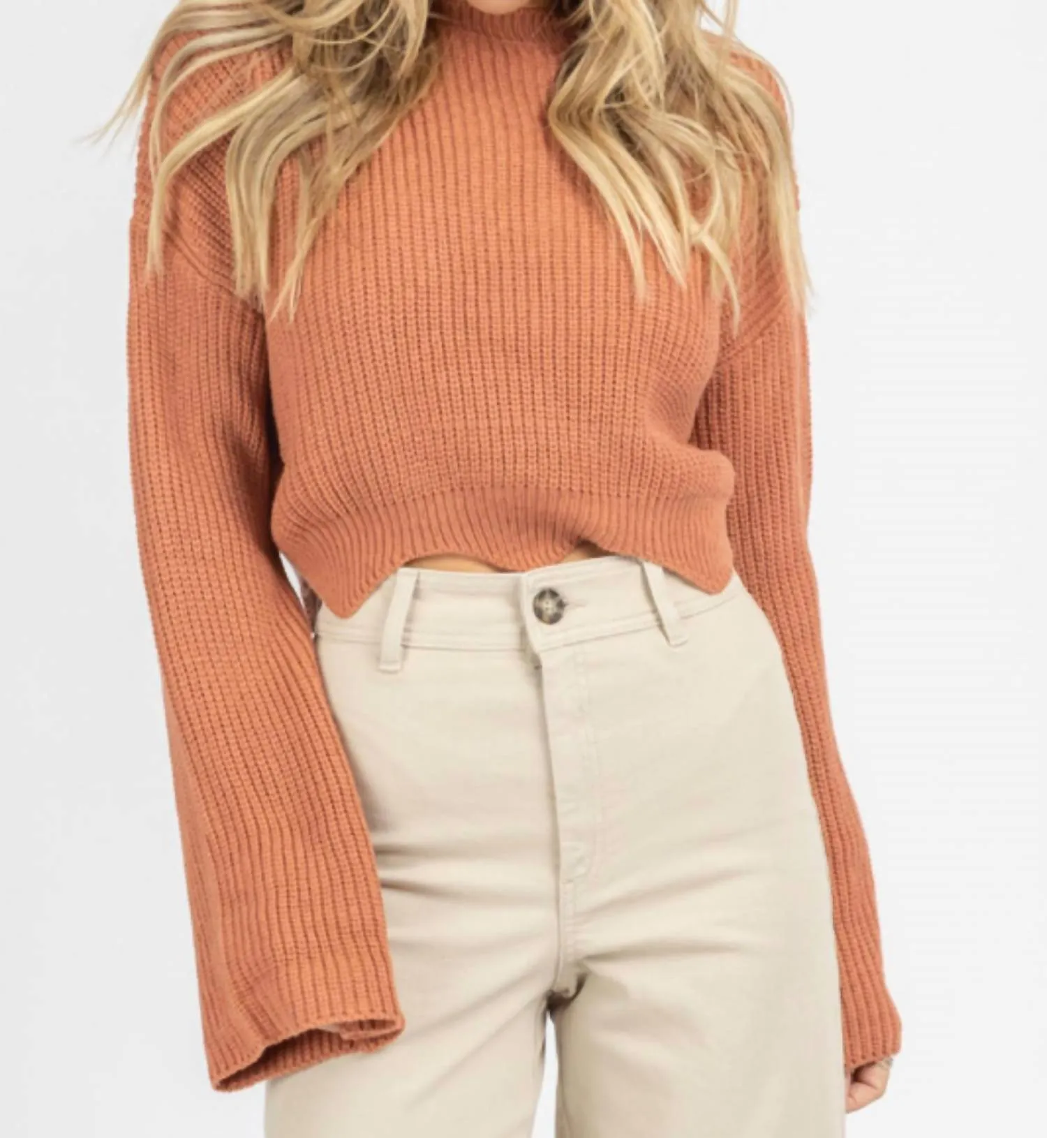 Bell Sleeve Cropped Sweater In Sienna