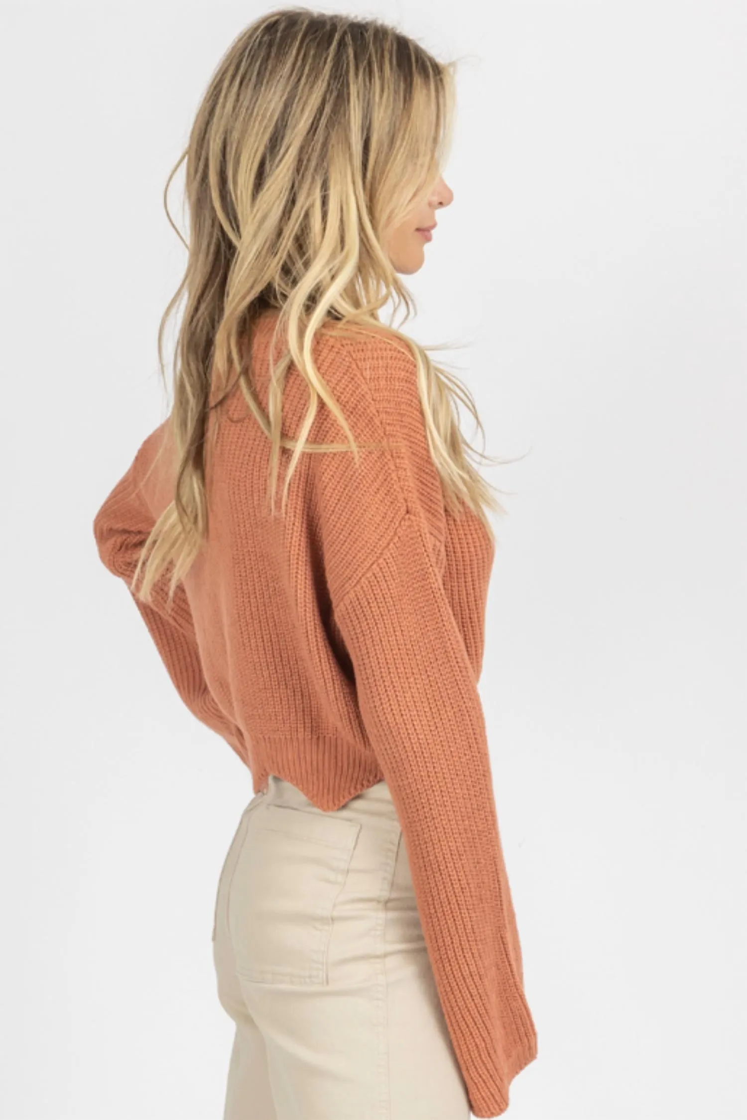 Bell Sleeve Cropped Sweater In Sienna