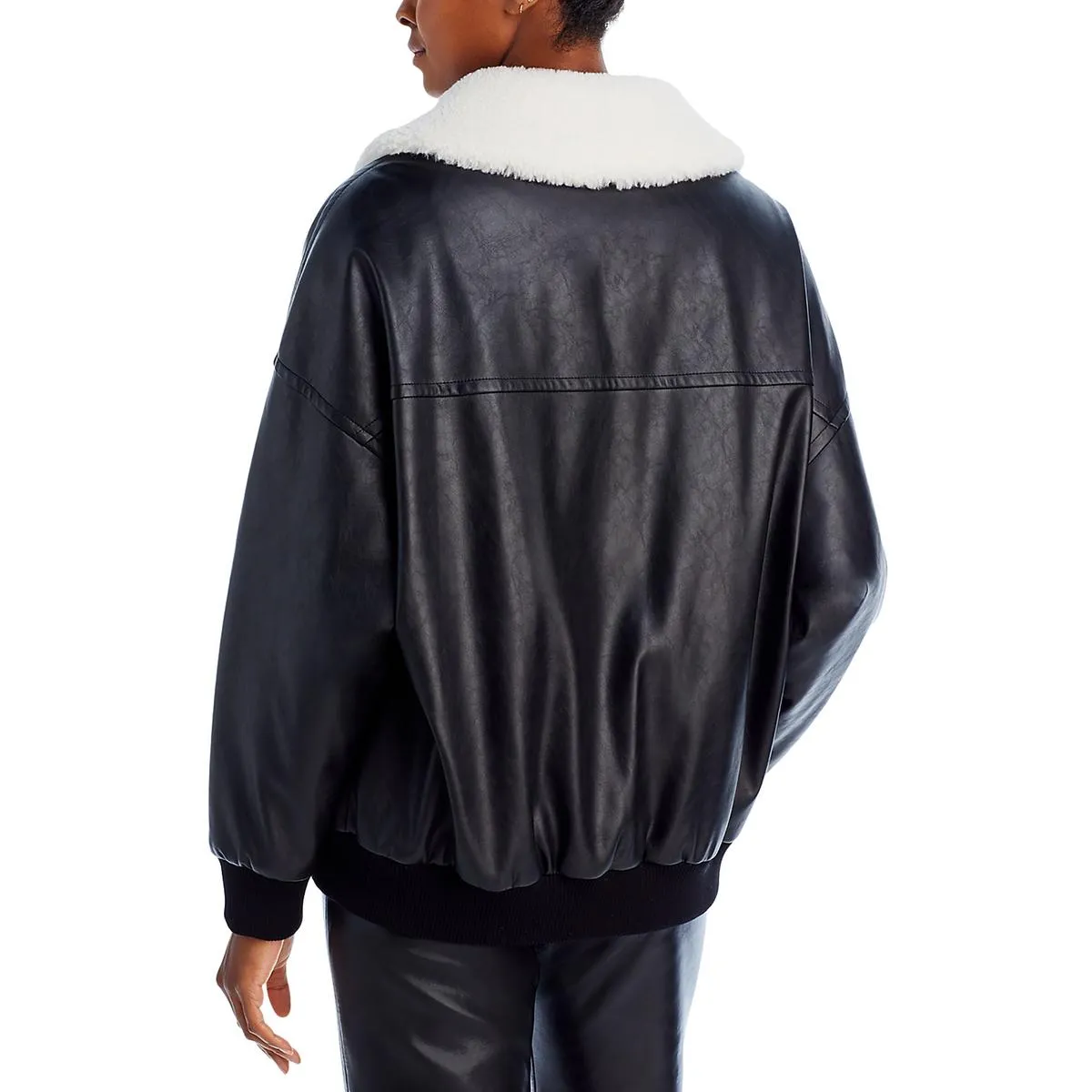 Benson Womens Faux Fur Trim Heavy Bomber Jacket
