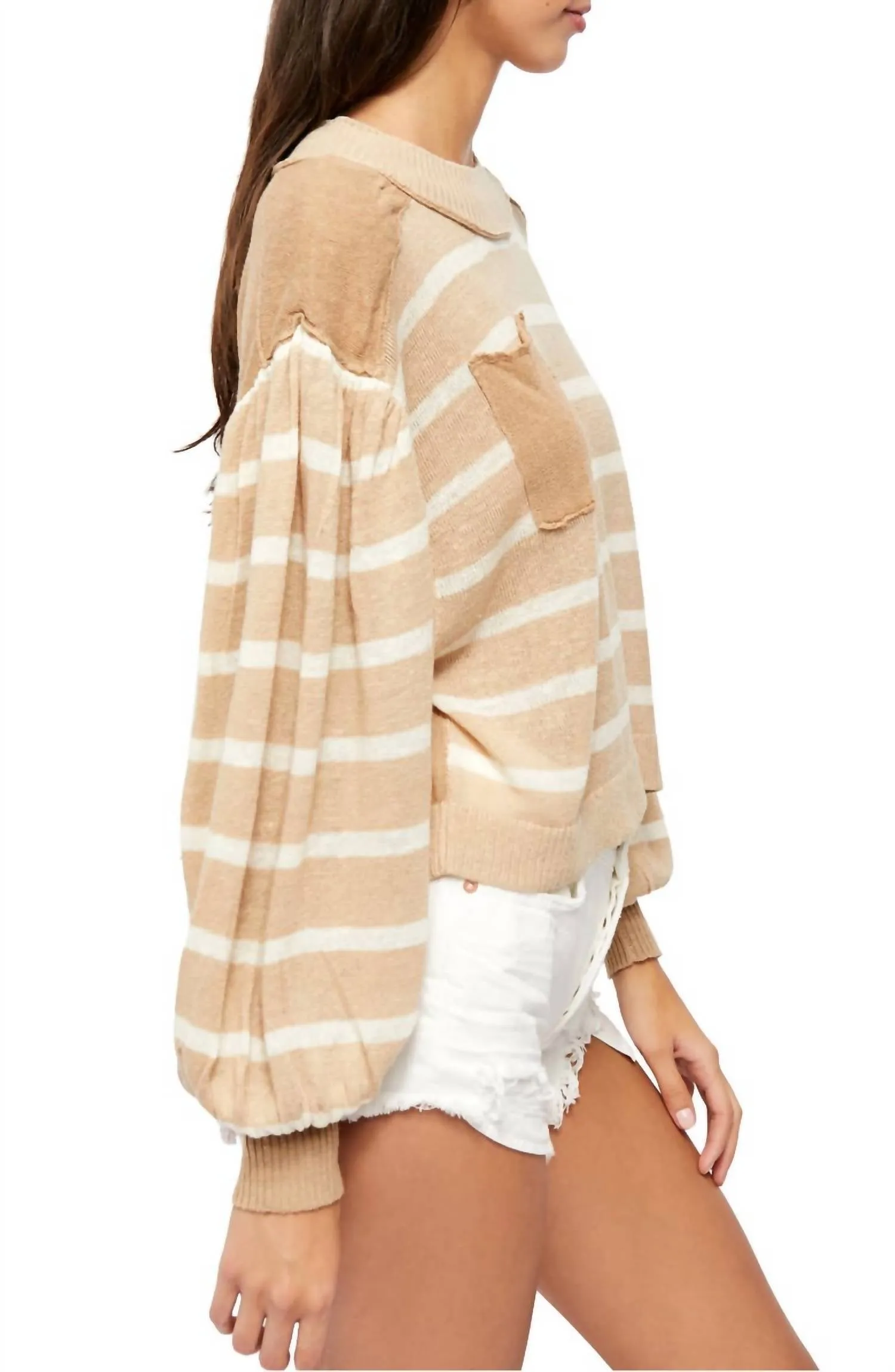 Between The Lines Stripe Sweater In Birch Bark Combo