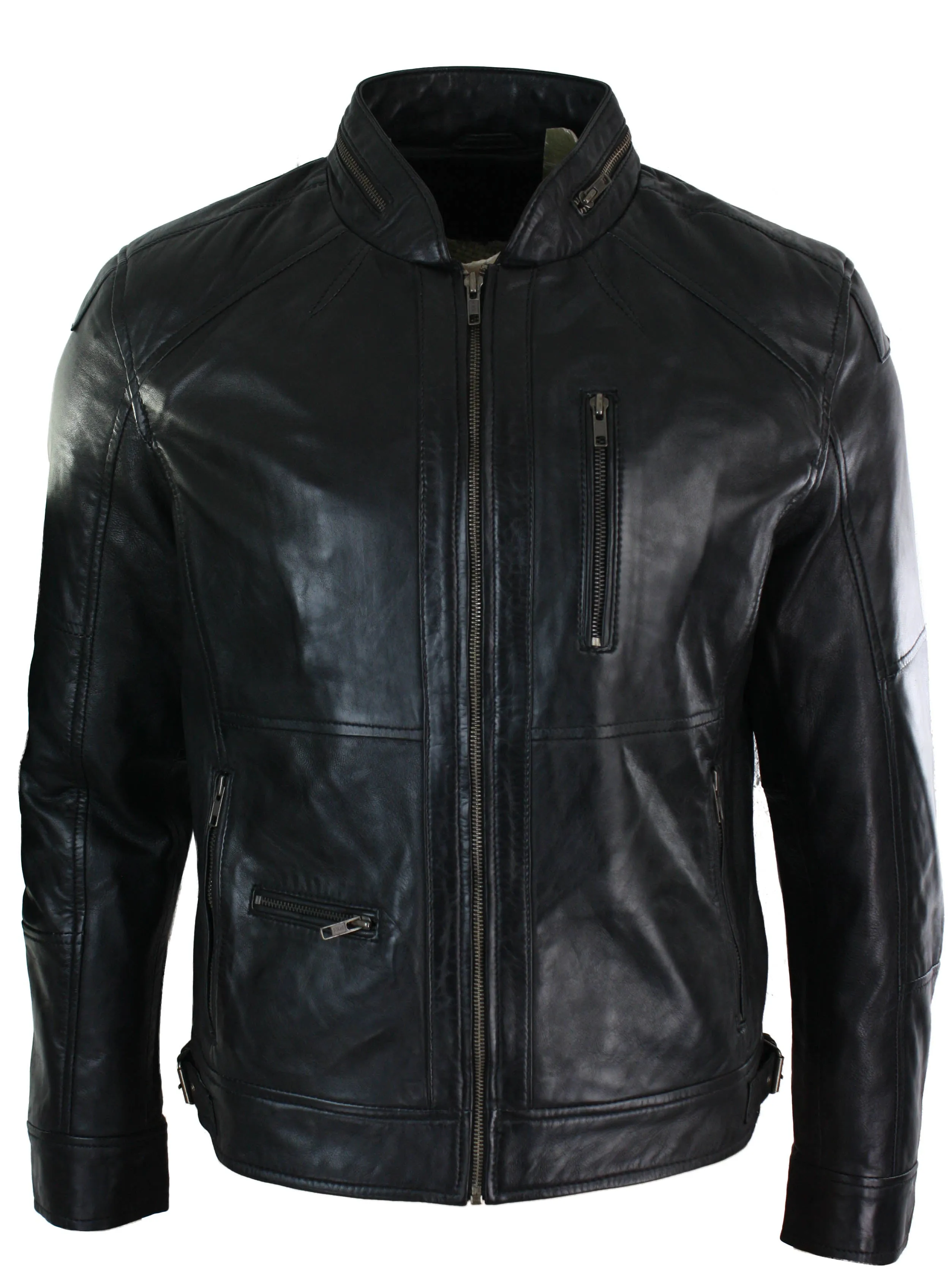Biker Leather Jacket Olive