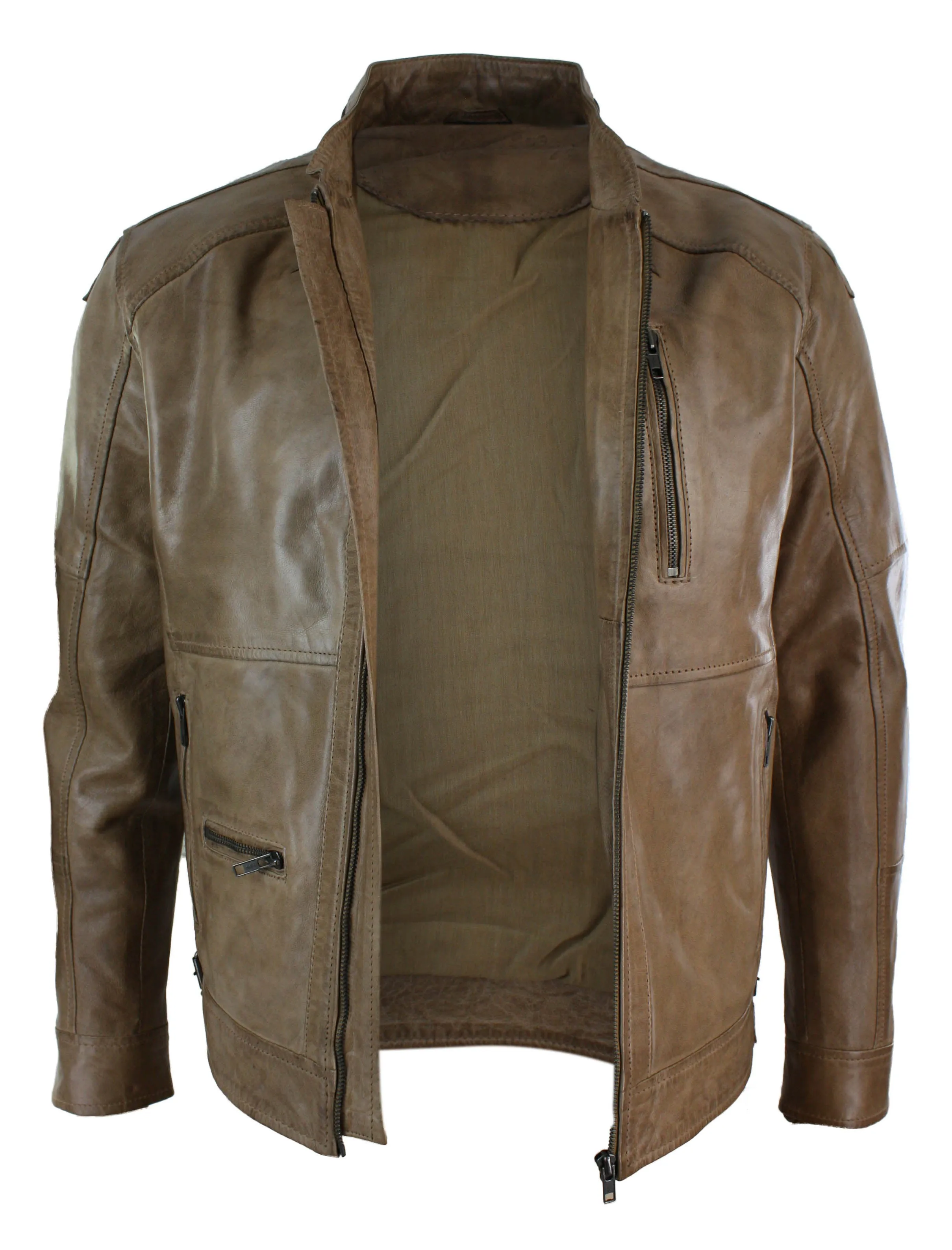 Biker Leather Jacket Olive
