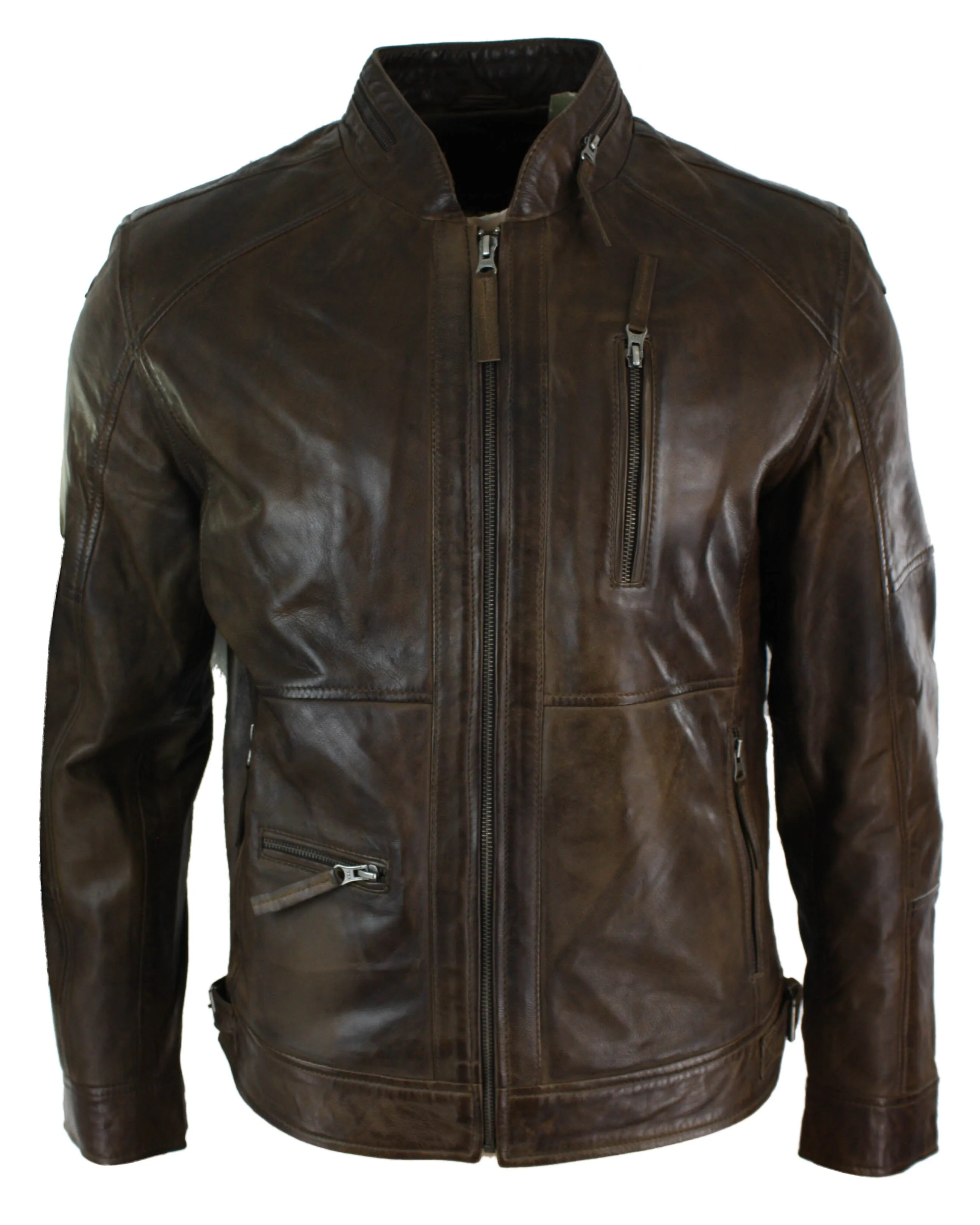 Biker Leather Jacket Olive