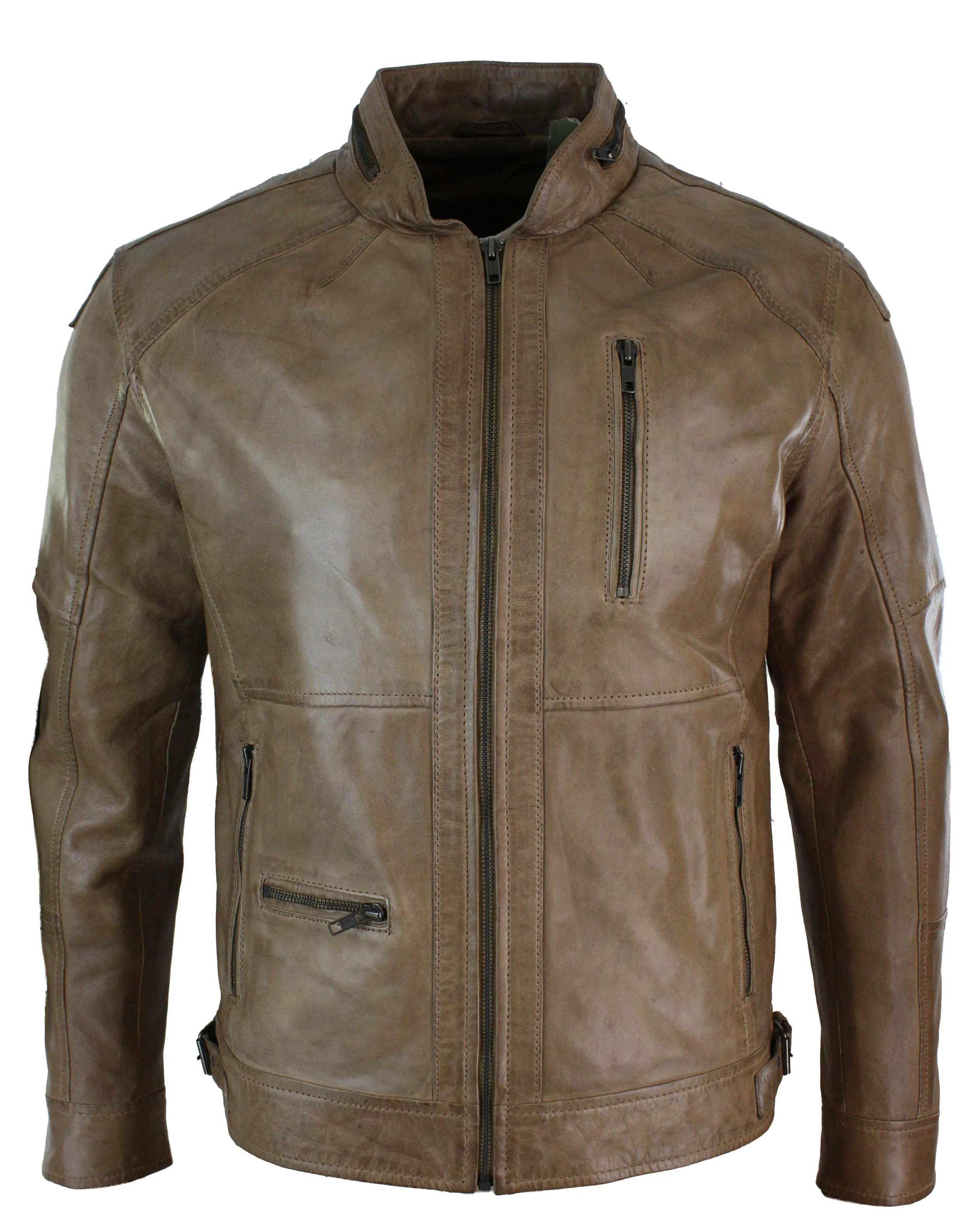 Biker Leather Jacket Olive