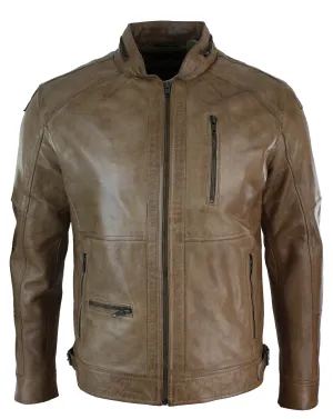 Biker Leather Jacket Olive