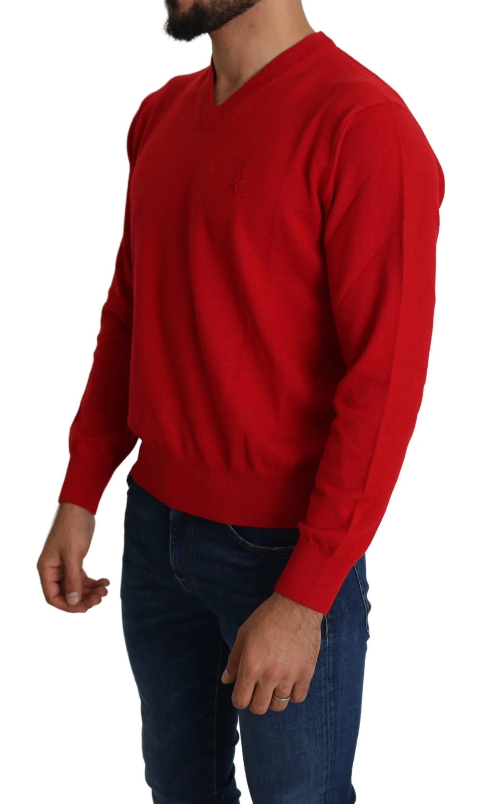 Billionaire Italian Couture  V-neck Wool Sweatshirt Pullover Men's Sweater