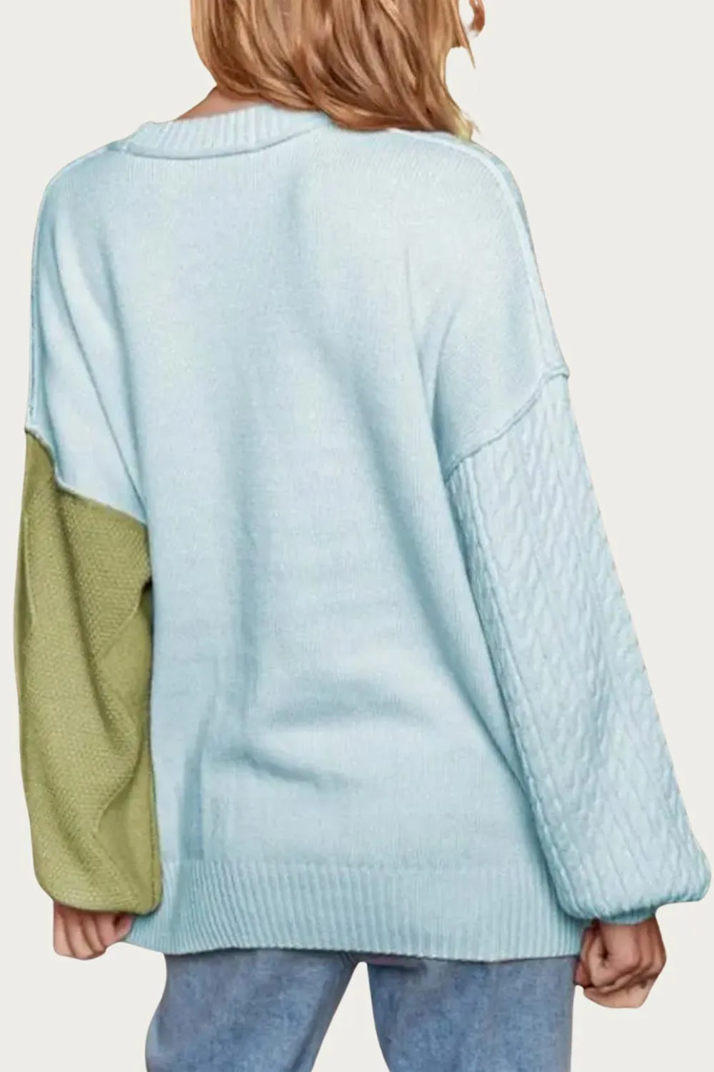 Cable-Knit Colorblock Sweater In Brown/cream