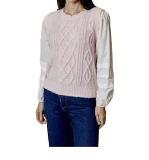 Cable Knit Sweater Vest In Pink