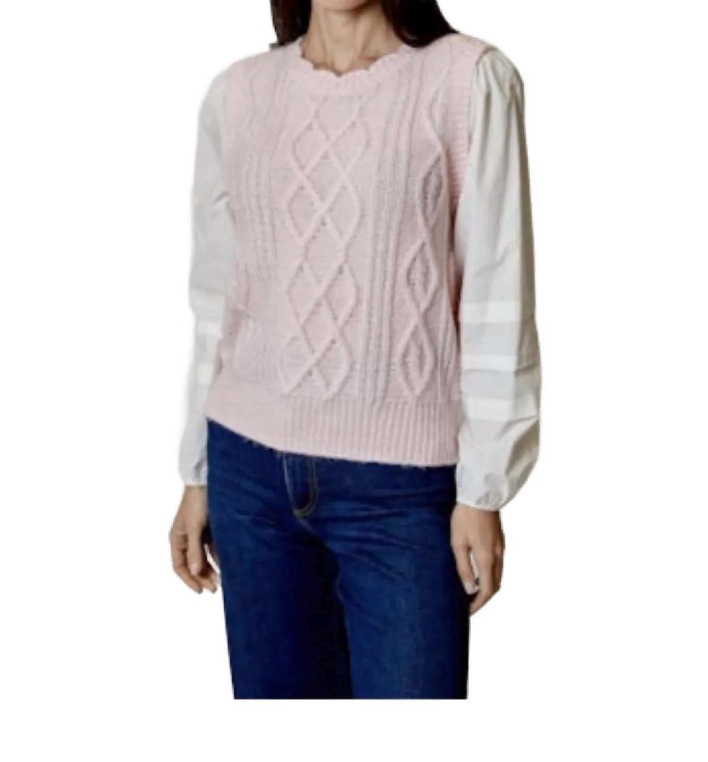 Cable Knit Sweater Vest In Pink
