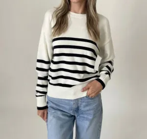 Carleigh Striped Sweater In White/black