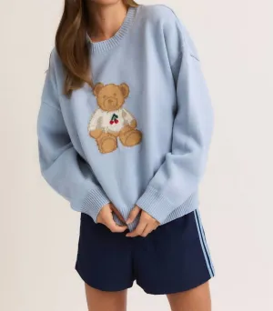 Cherry Bear Sweater In Light Blue