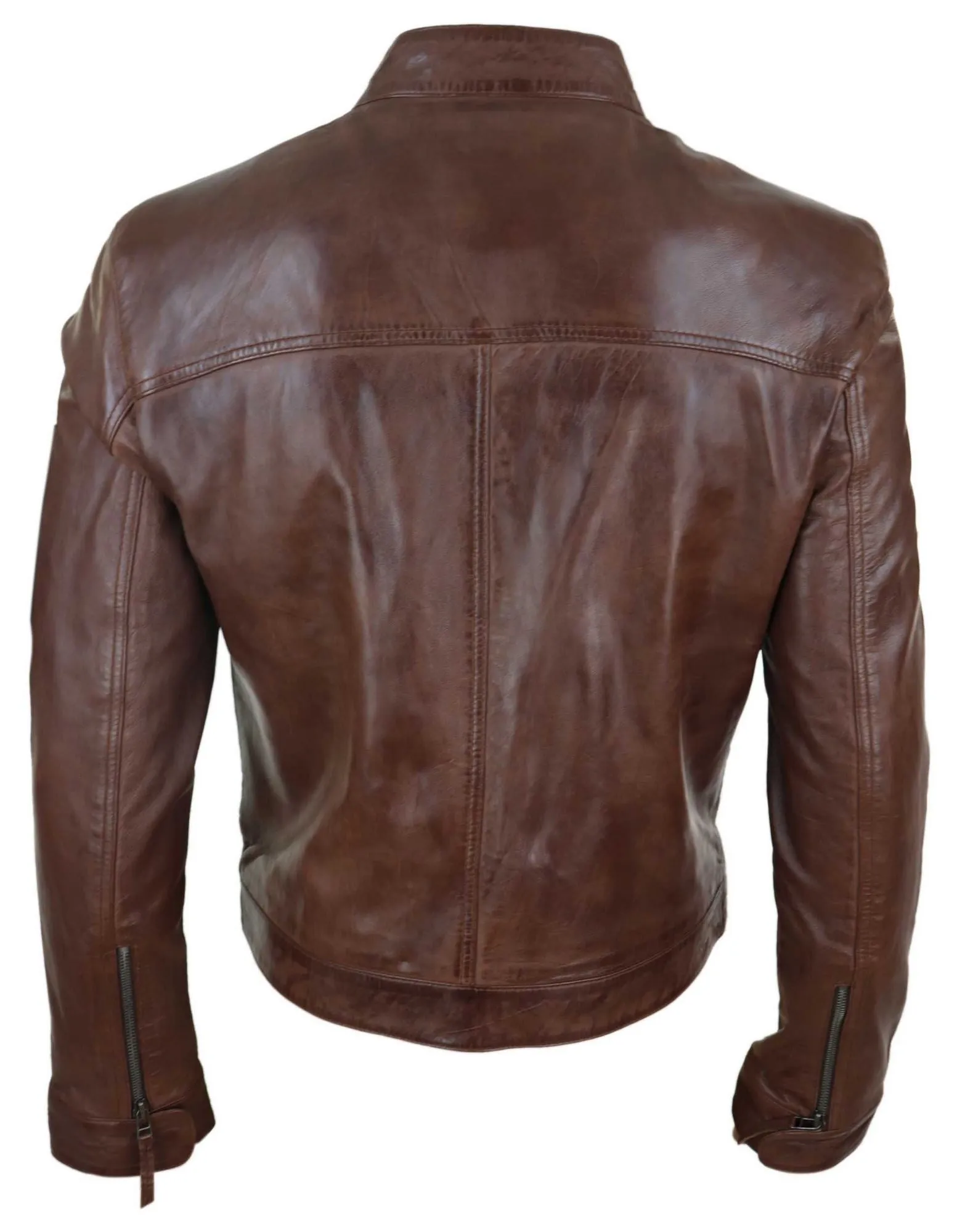 Classic Leather Biker Jacket Collarless