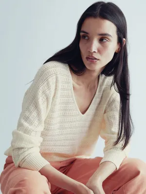 Clover Women's Pointelle Knit Organic Cotton Jumper | Cream