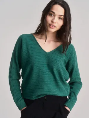 Clover Women's Pointelle Knit Organic Cotton Jumper | Dark Green