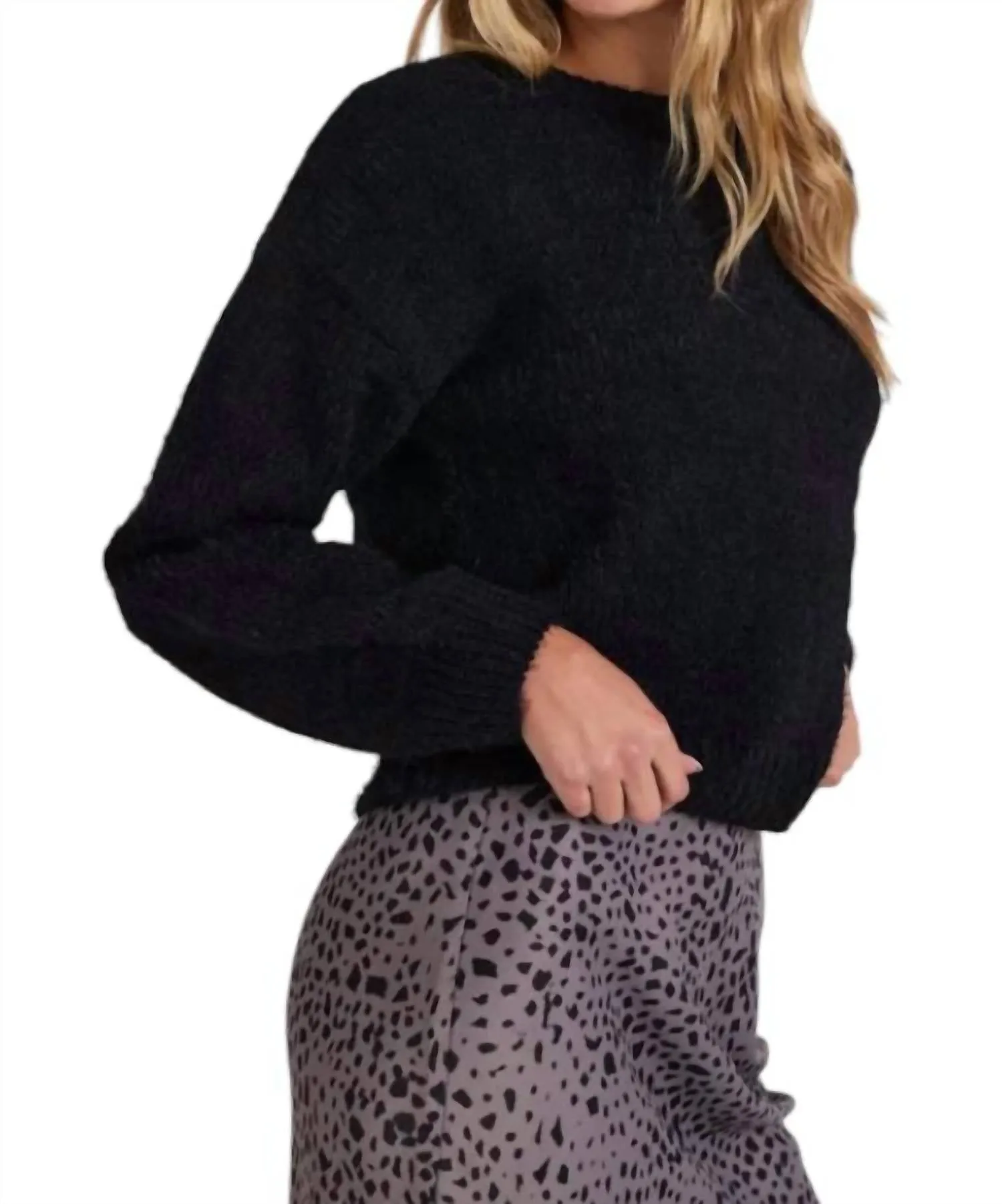 Cozy Drop Shoulder Sweater In Black