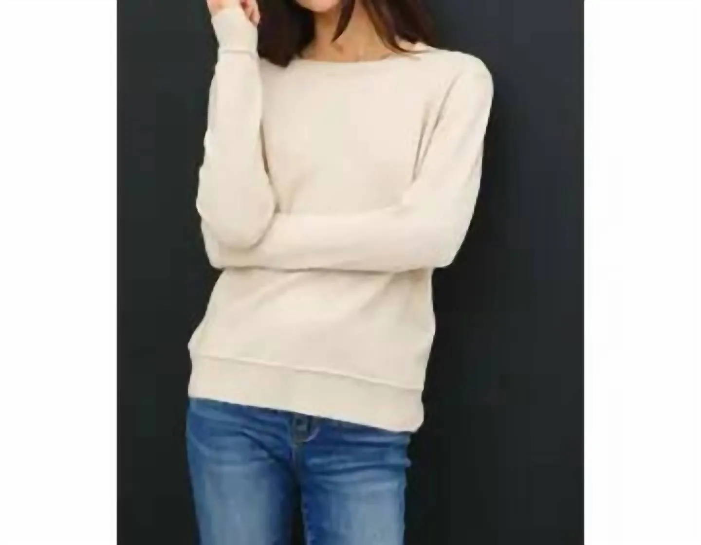 Crew Neck Pullover Exposed Seam Knit Sweater In Cream