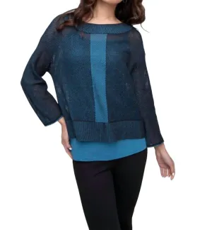 Croped Mesh 2-Tone Topper/sweater In Ocean