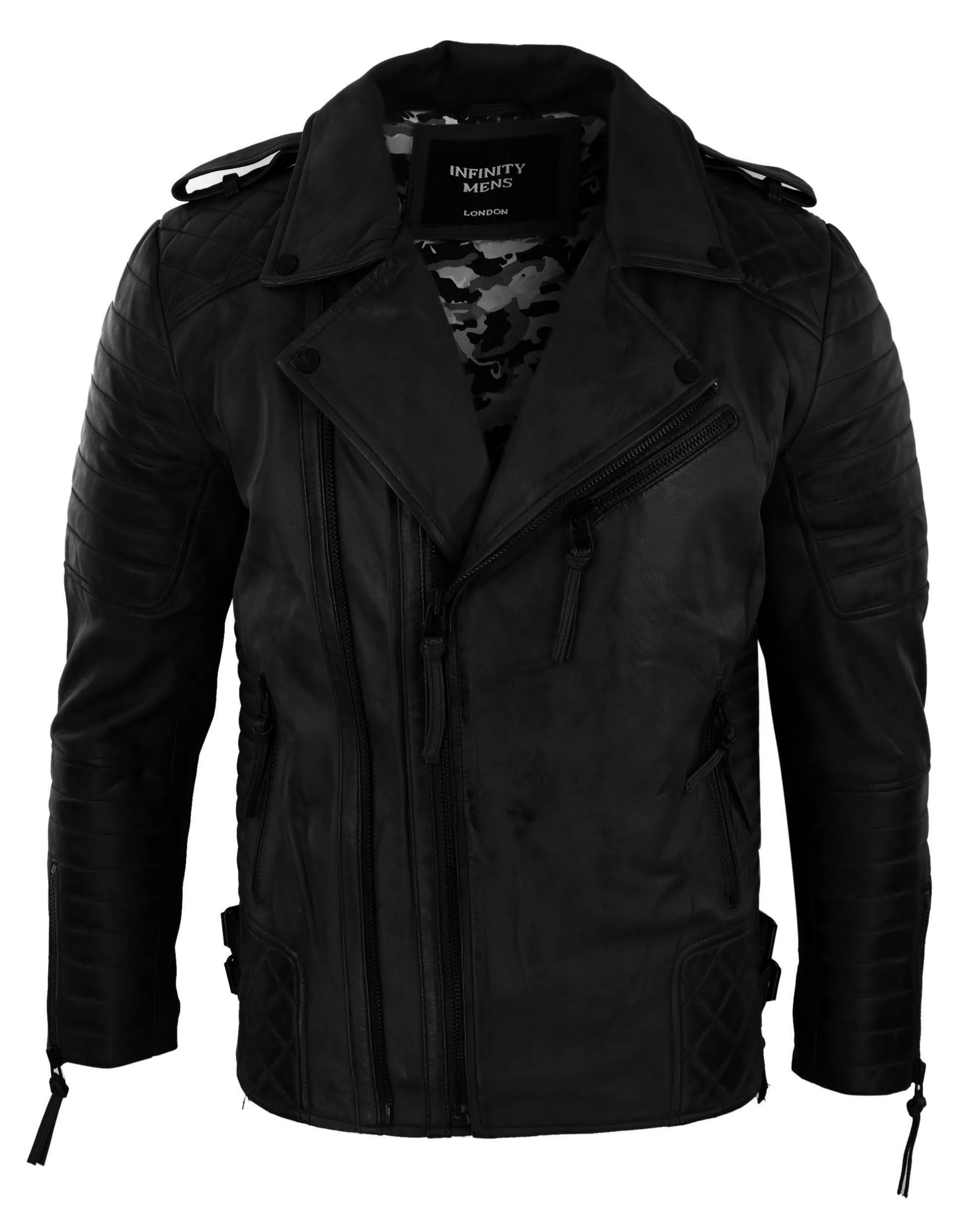 Cross Zip Biker Leather Jacket
