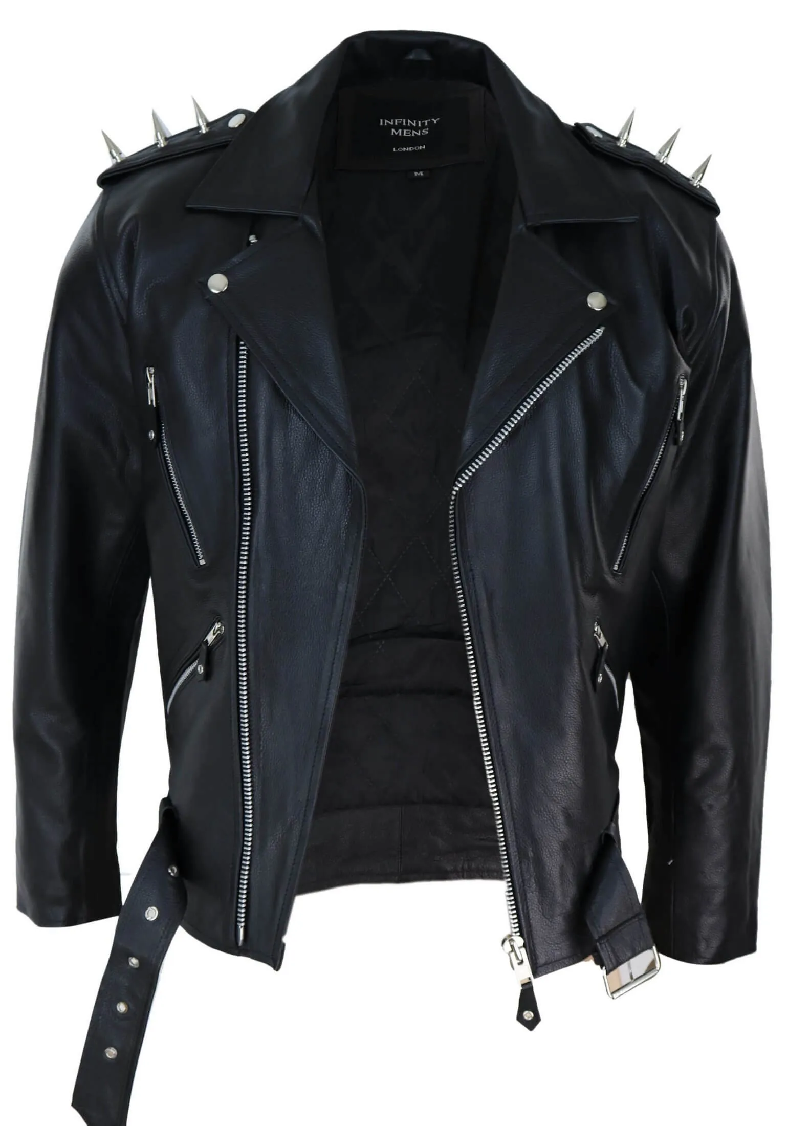 Cross Zip Biker Motorcycle Leather Jacket
