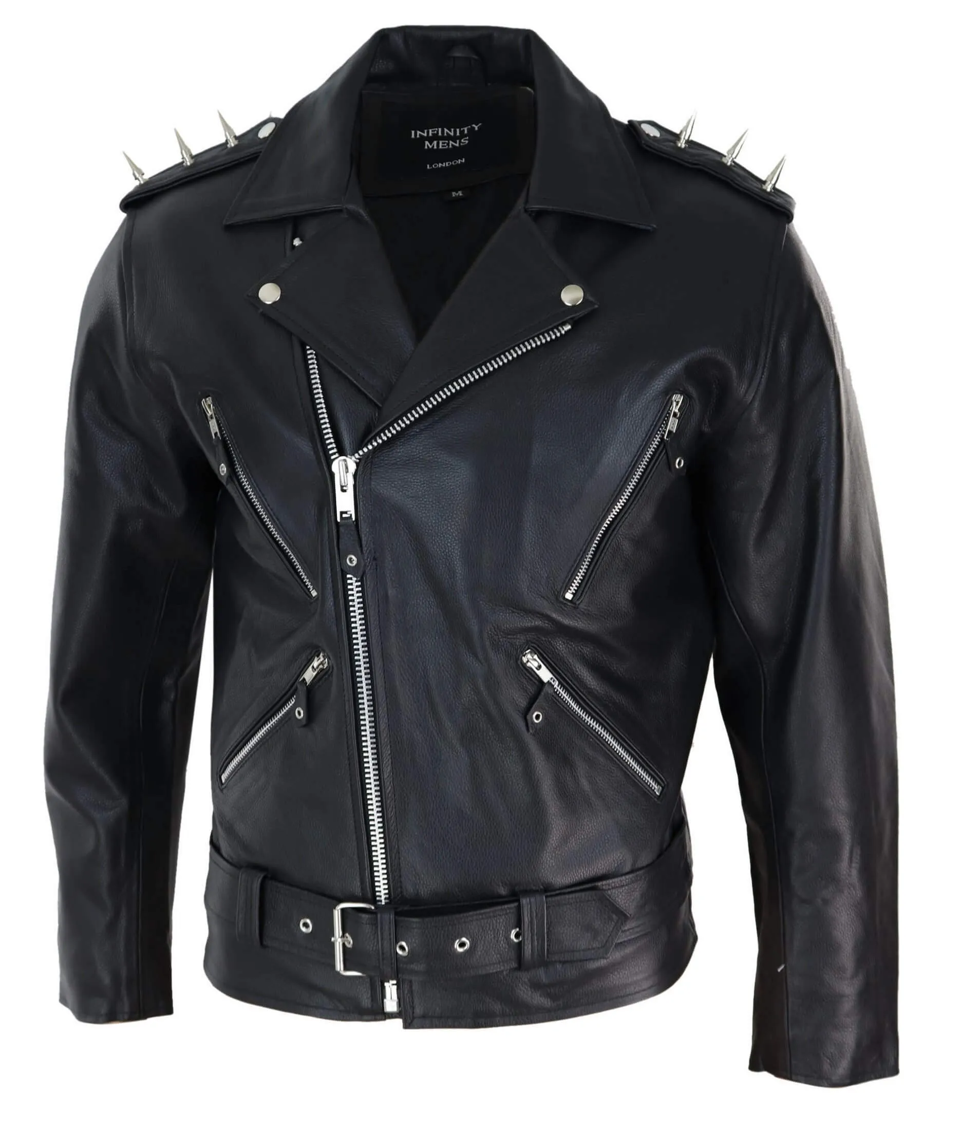 Cross Zip Biker Motorcycle Leather Jacket