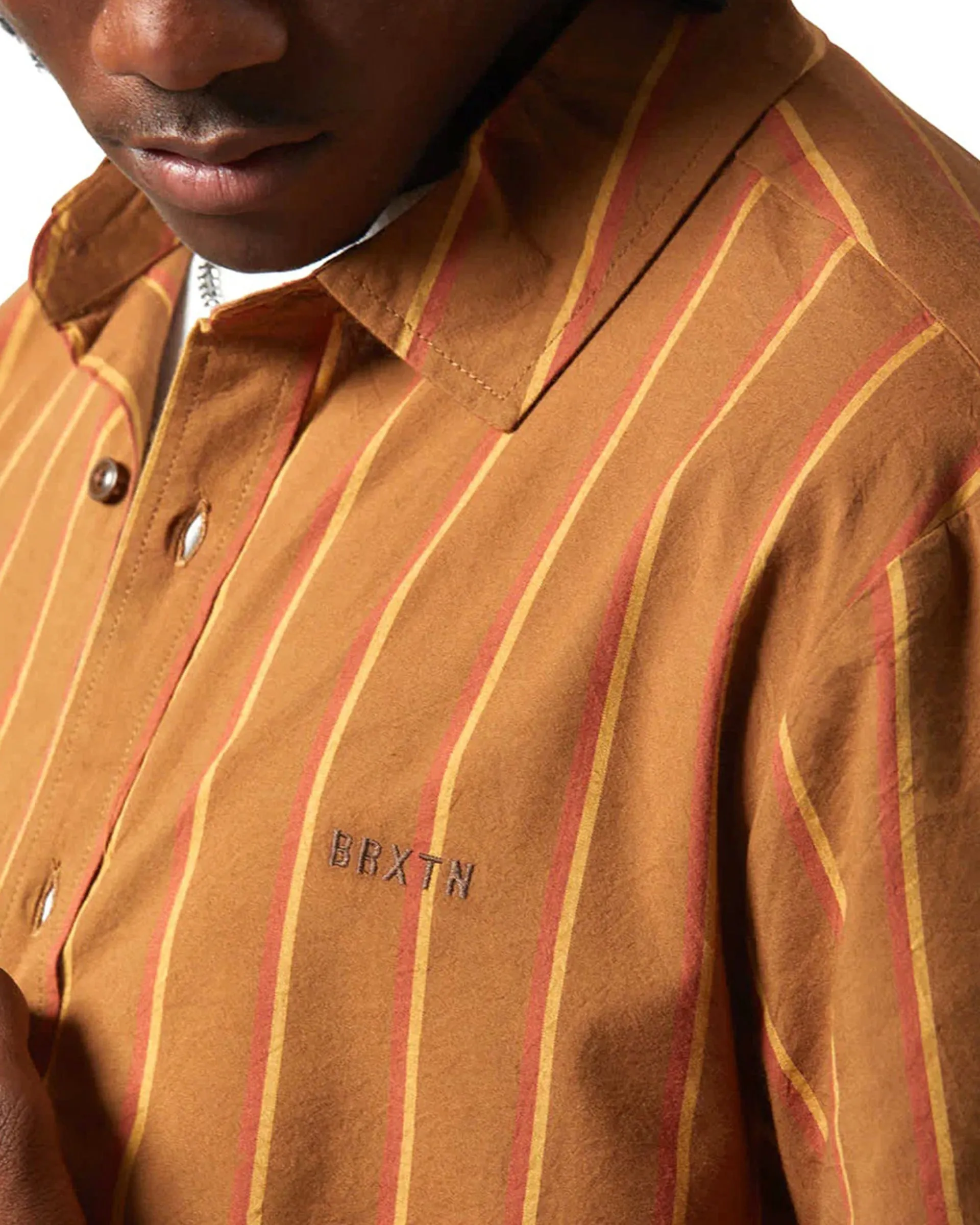 Cru Stripe S/S Woven Shirt - Washed Copper/Burnt Red/Sunset