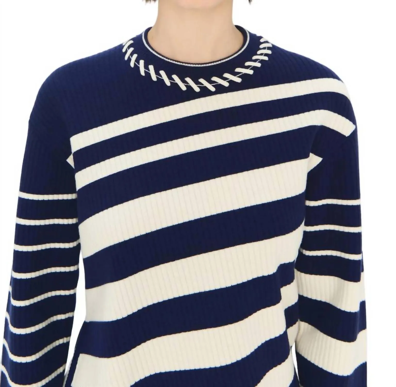 Dale Crewneck Pullover Top In Midnight Stripe