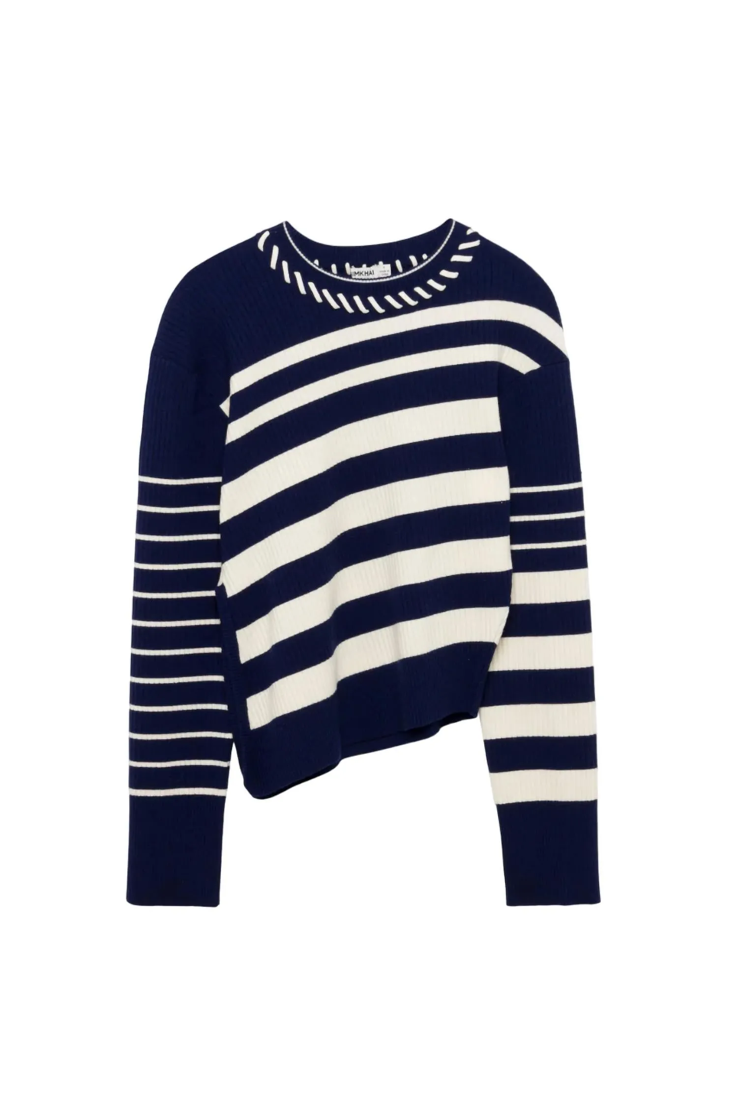 Dale Crewneck Pullover Top In Midnight Stripe
