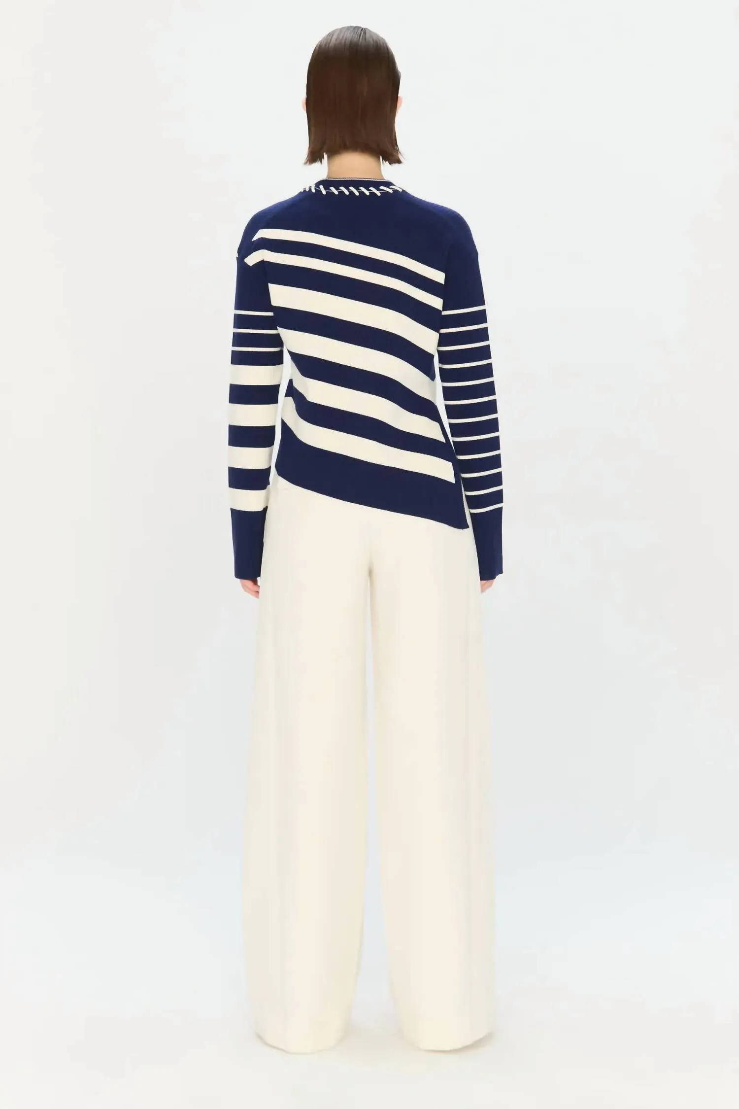 Dale Crewneck Pullover Top In Midnight Stripe