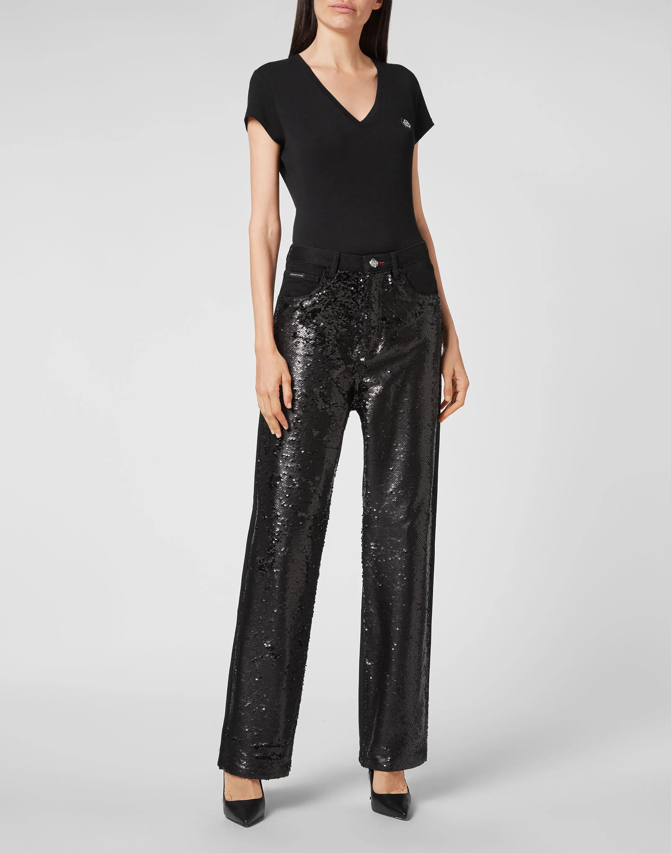 Denim Trousers Super Loose Fit Paillettes