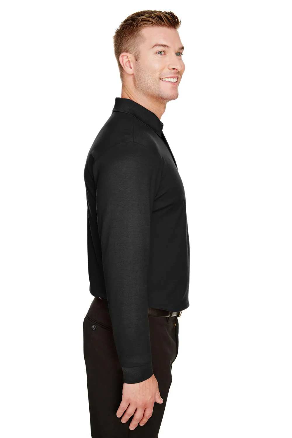Devon & Jones Mens CrownLux Performance Moisture Wicking Long Sleeve Polo Shirt - Black