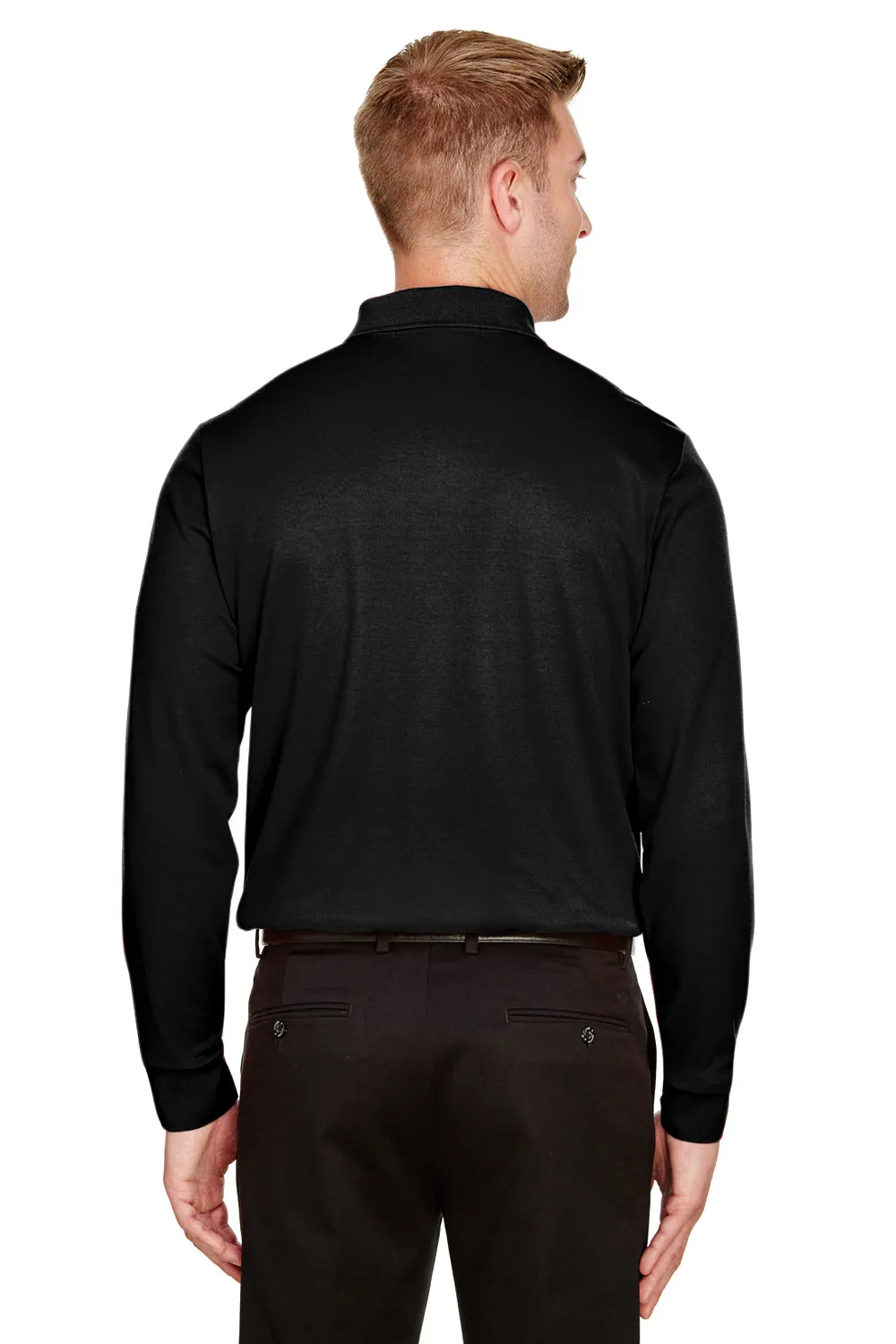Devon & Jones Mens CrownLux Performance Moisture Wicking Long Sleeve Polo Shirt - Black