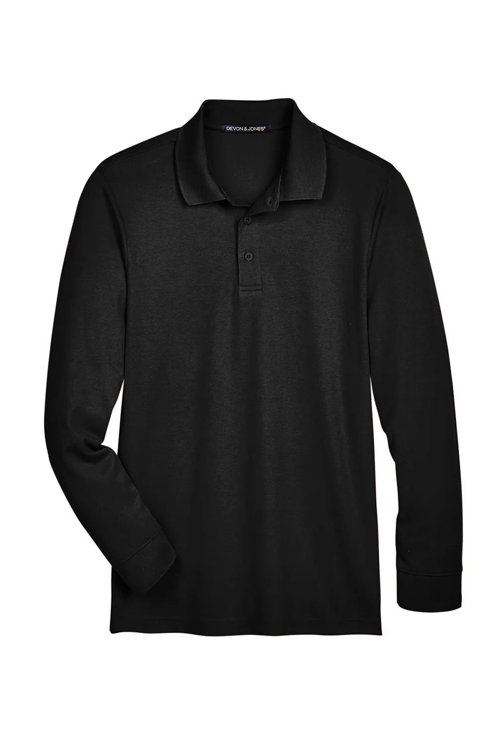 Devon & Jones Mens CrownLux Performance Moisture Wicking Long Sleeve Polo Shirt - Black