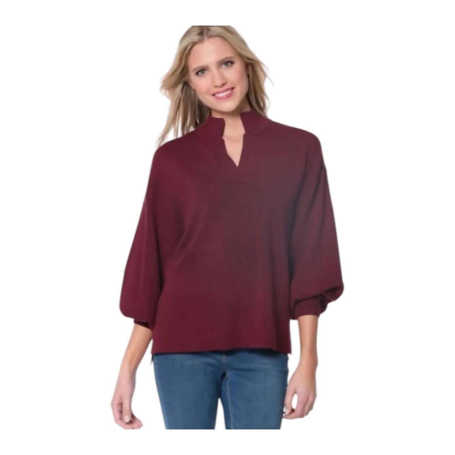 Drop Shoulder Mock Neck Sweater In Eggplant