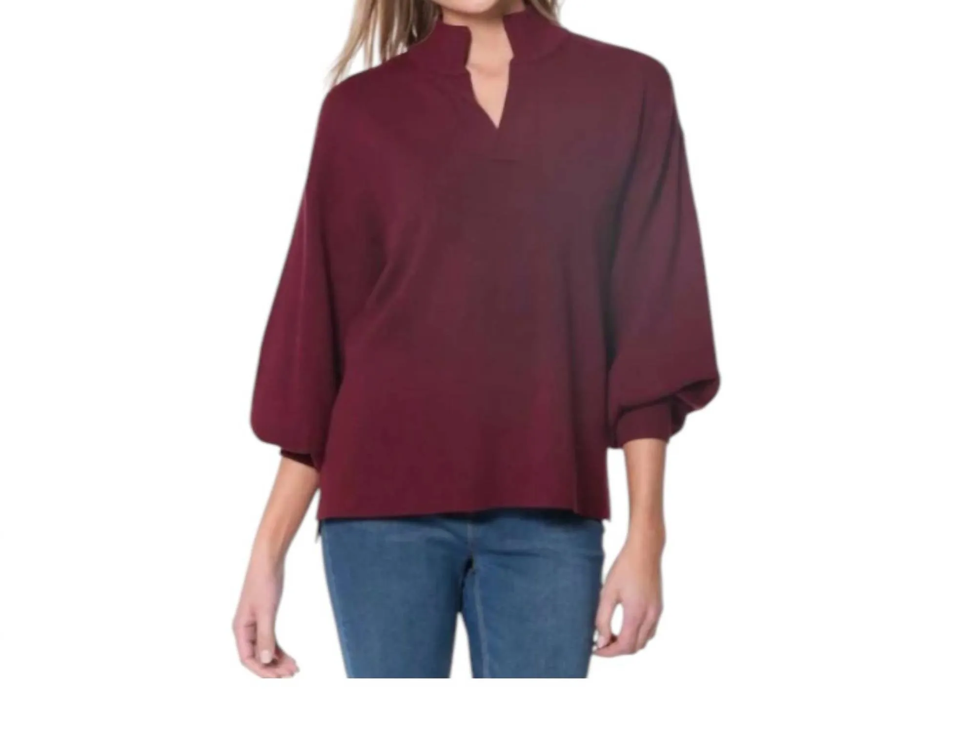 Drop Shoulder Mock Neck Sweater In Eggplant