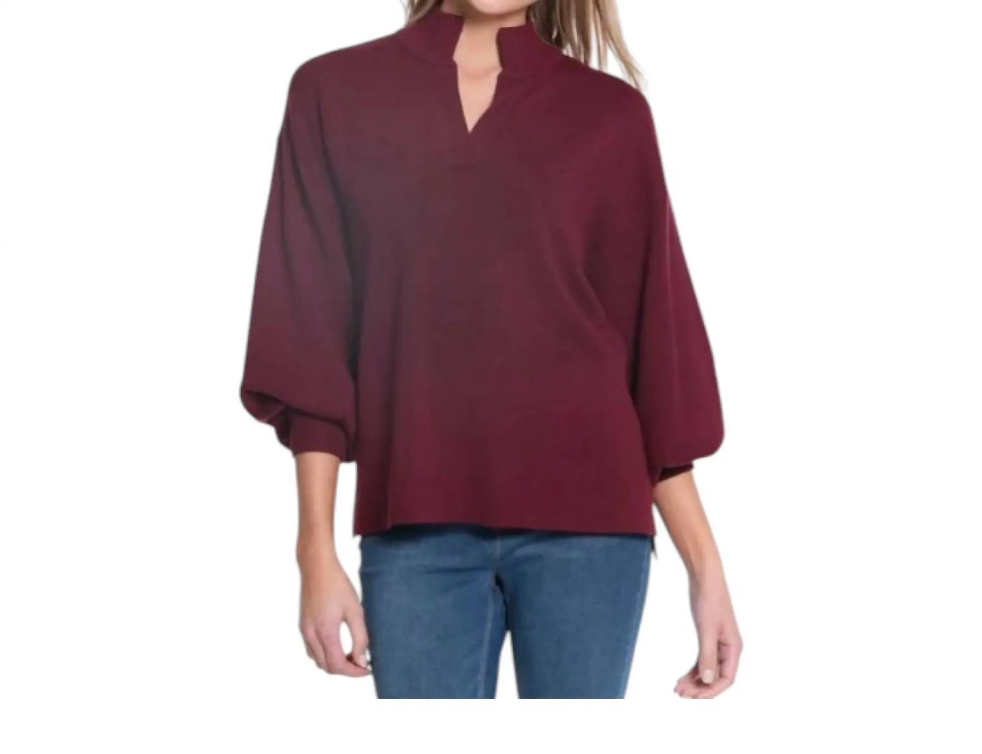 Drop Shoulder Mock Neck Sweater In Eggplant