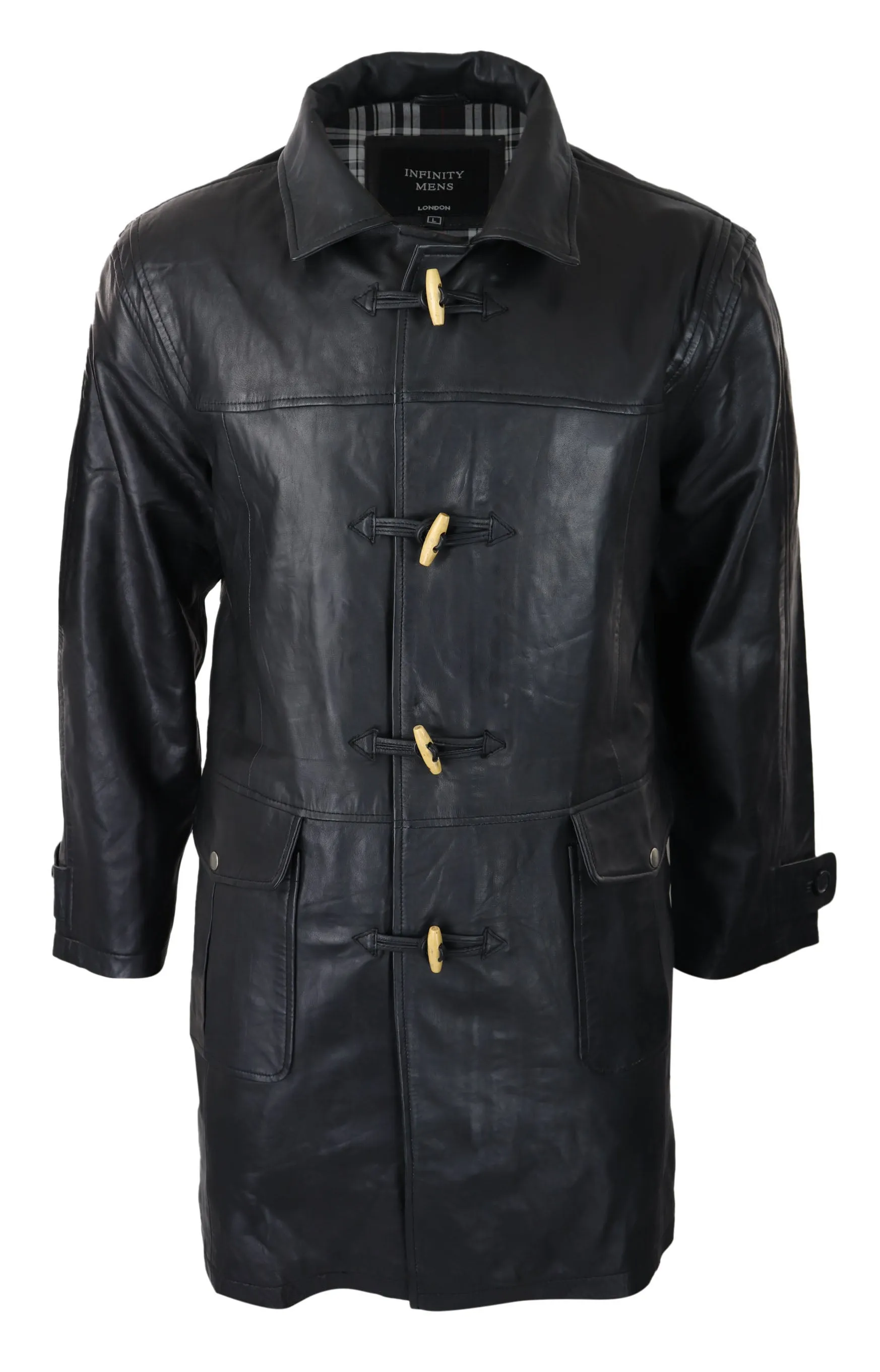 Duffle Leather Coat Fisherman Hooded