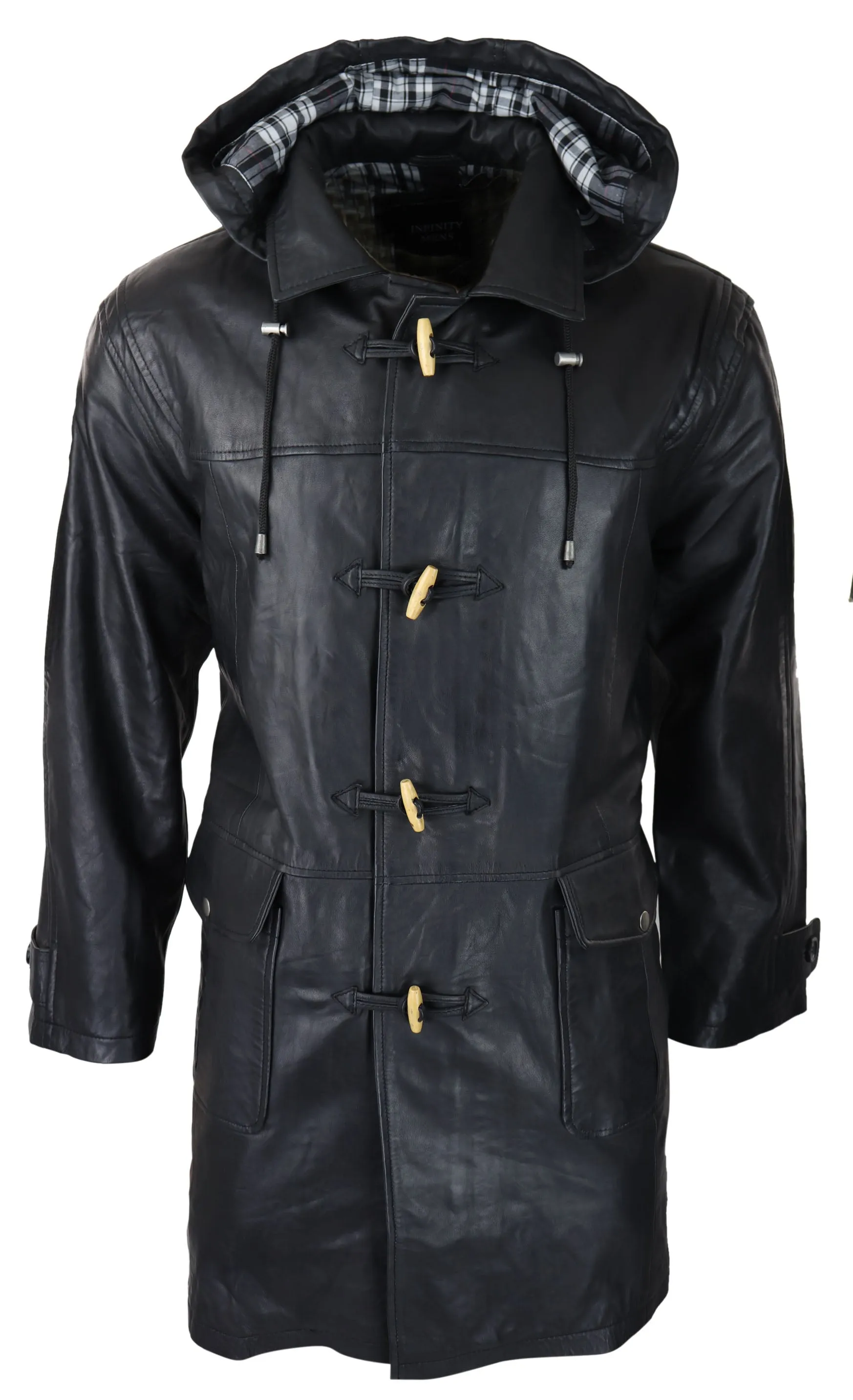 Duffle Leather Coat Fisherman Hooded