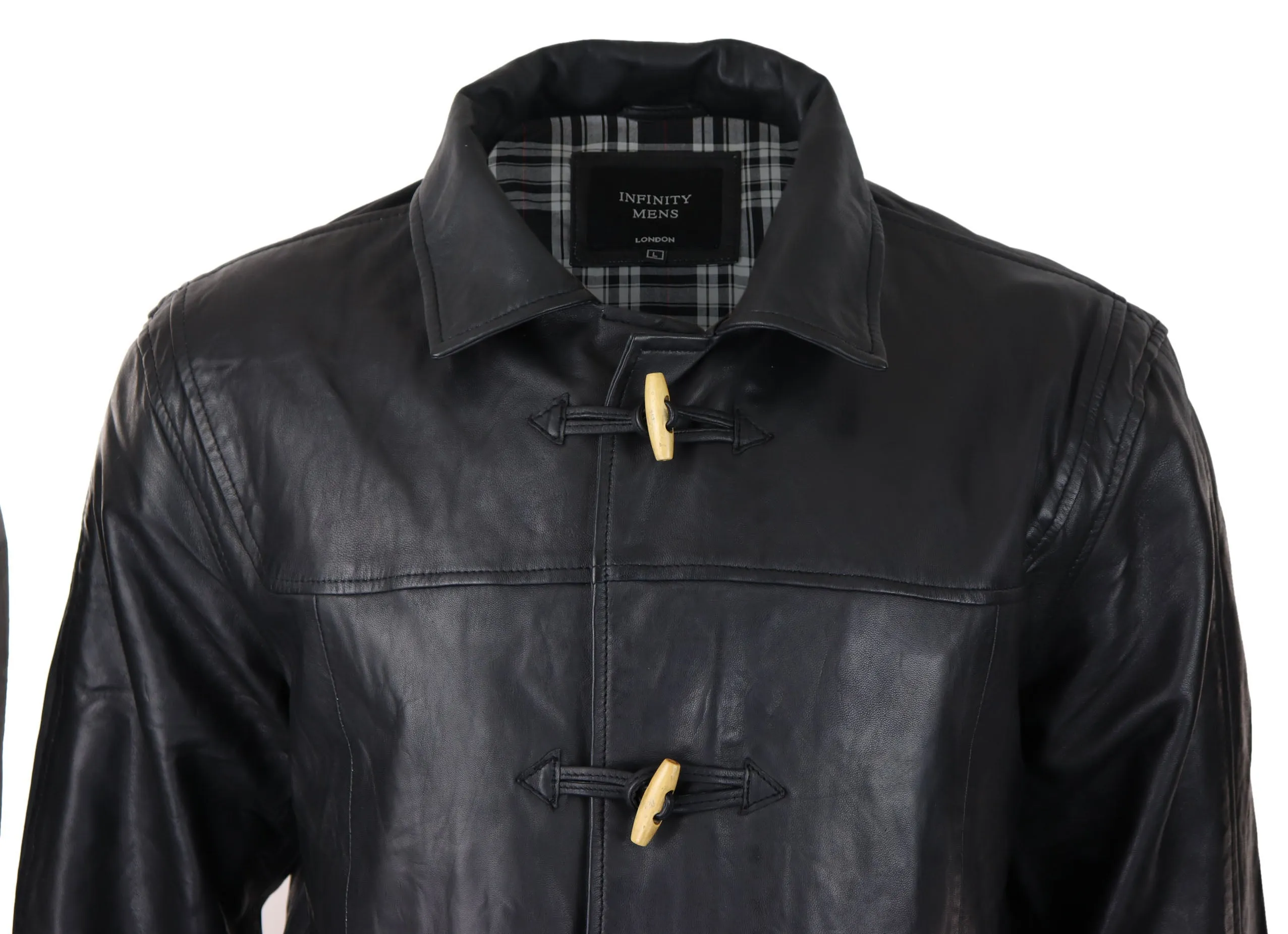 Duffle Leather Coat Fisherman Hooded