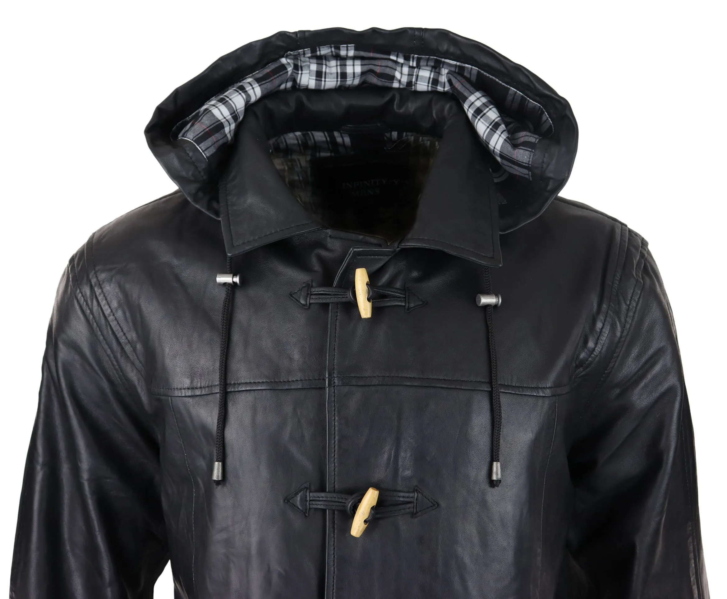 Duffle Leather Coat Fisherman Hooded