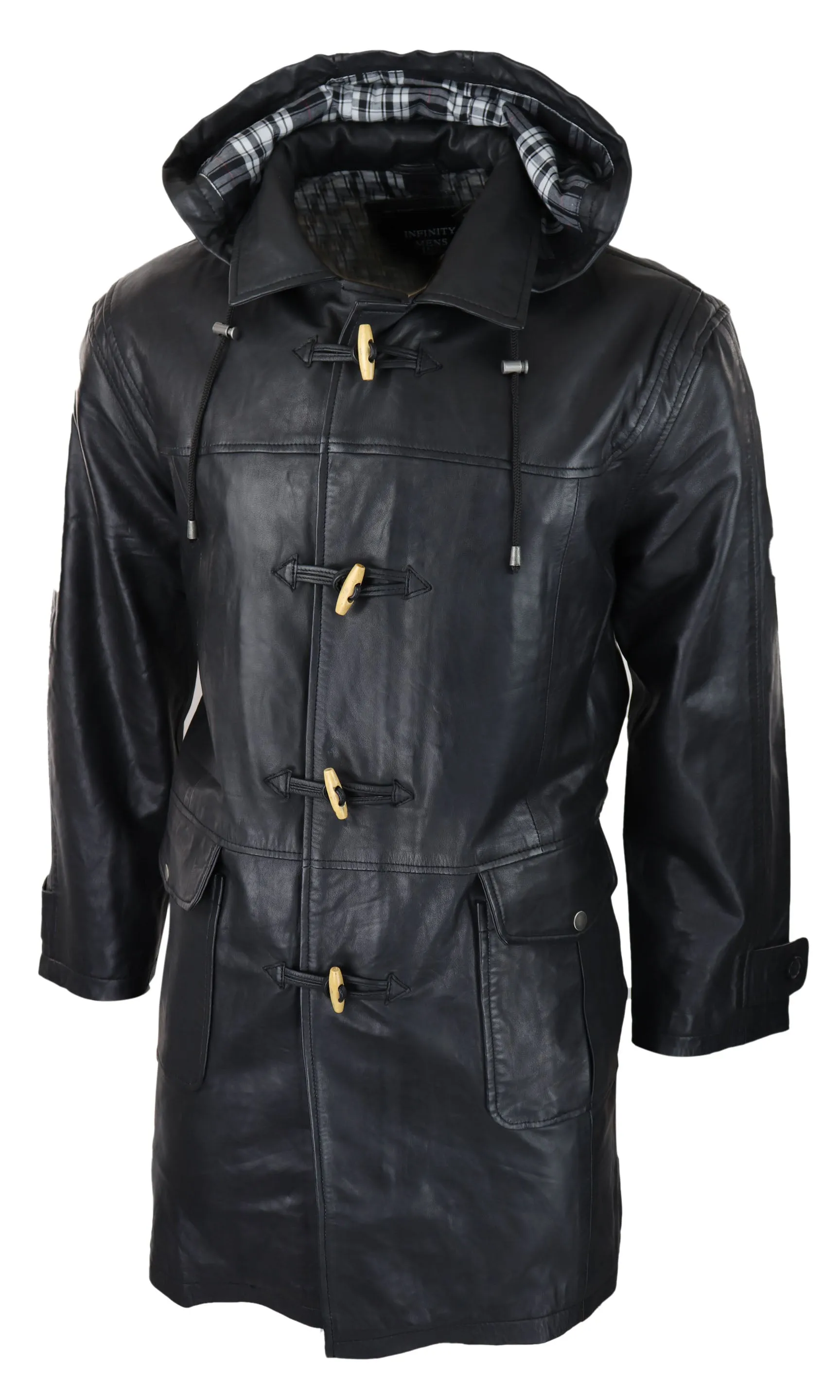 Duffle Leather Coat Fisherman Hooded
