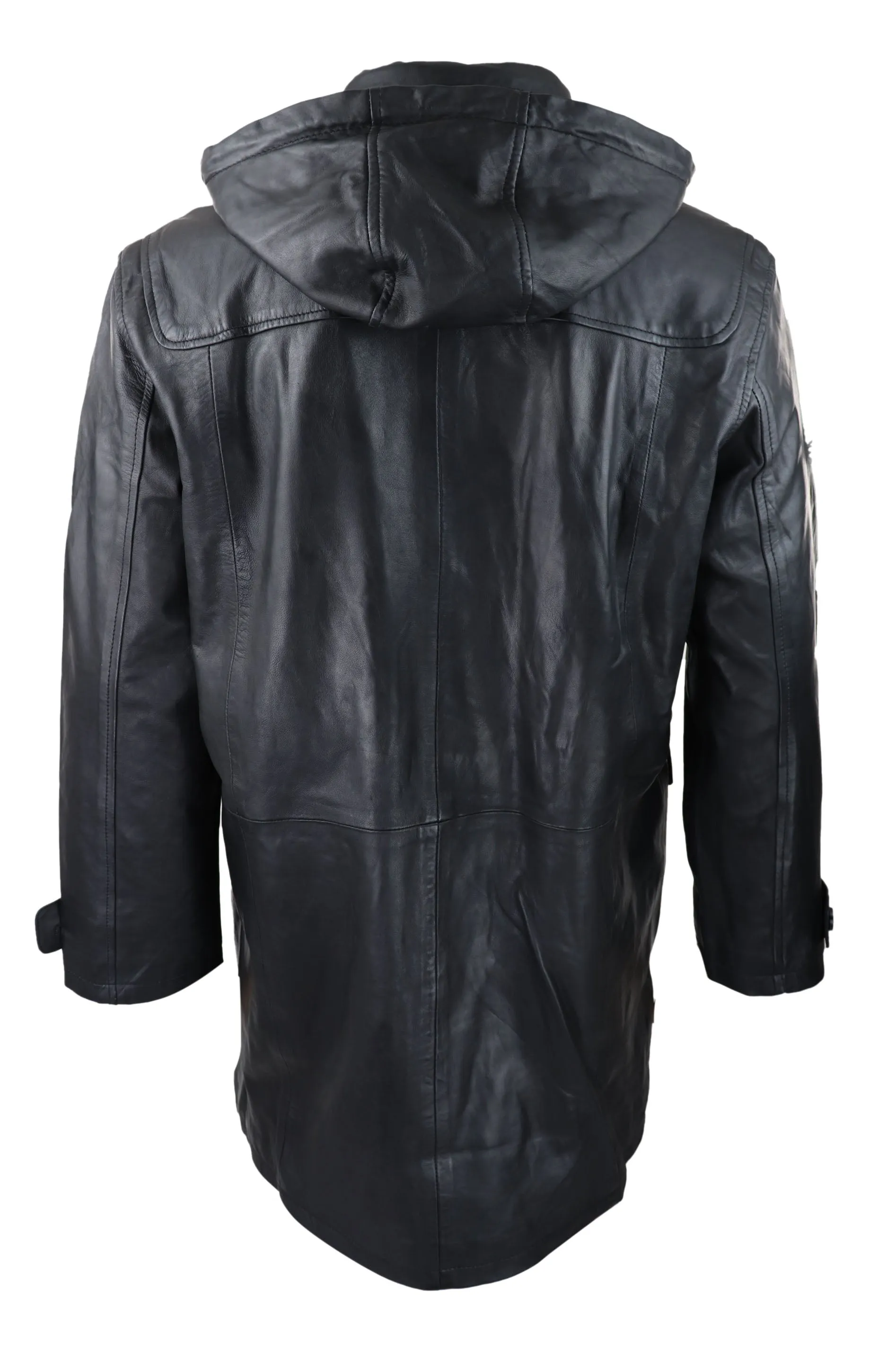 Duffle Leather Coat Fisherman Hooded