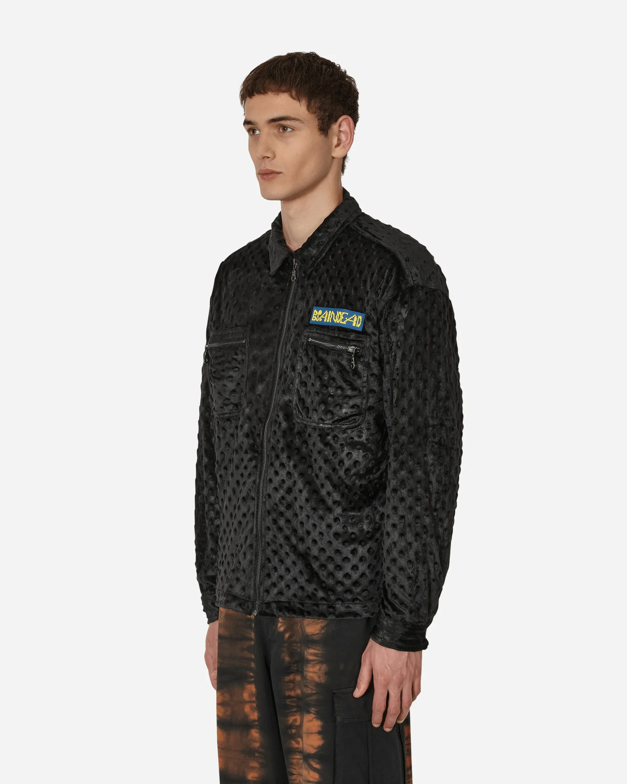 Embossed Fur Full Zip Jacket Black