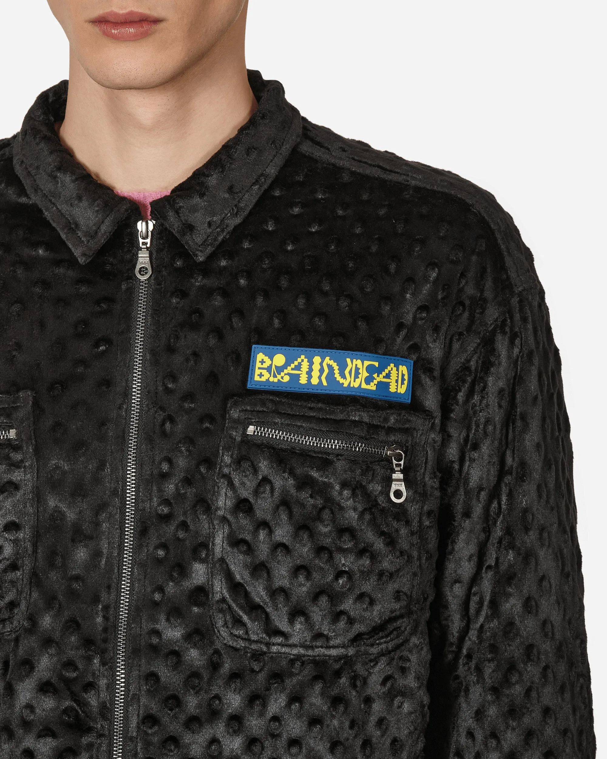 Embossed Fur Full Zip Jacket Black