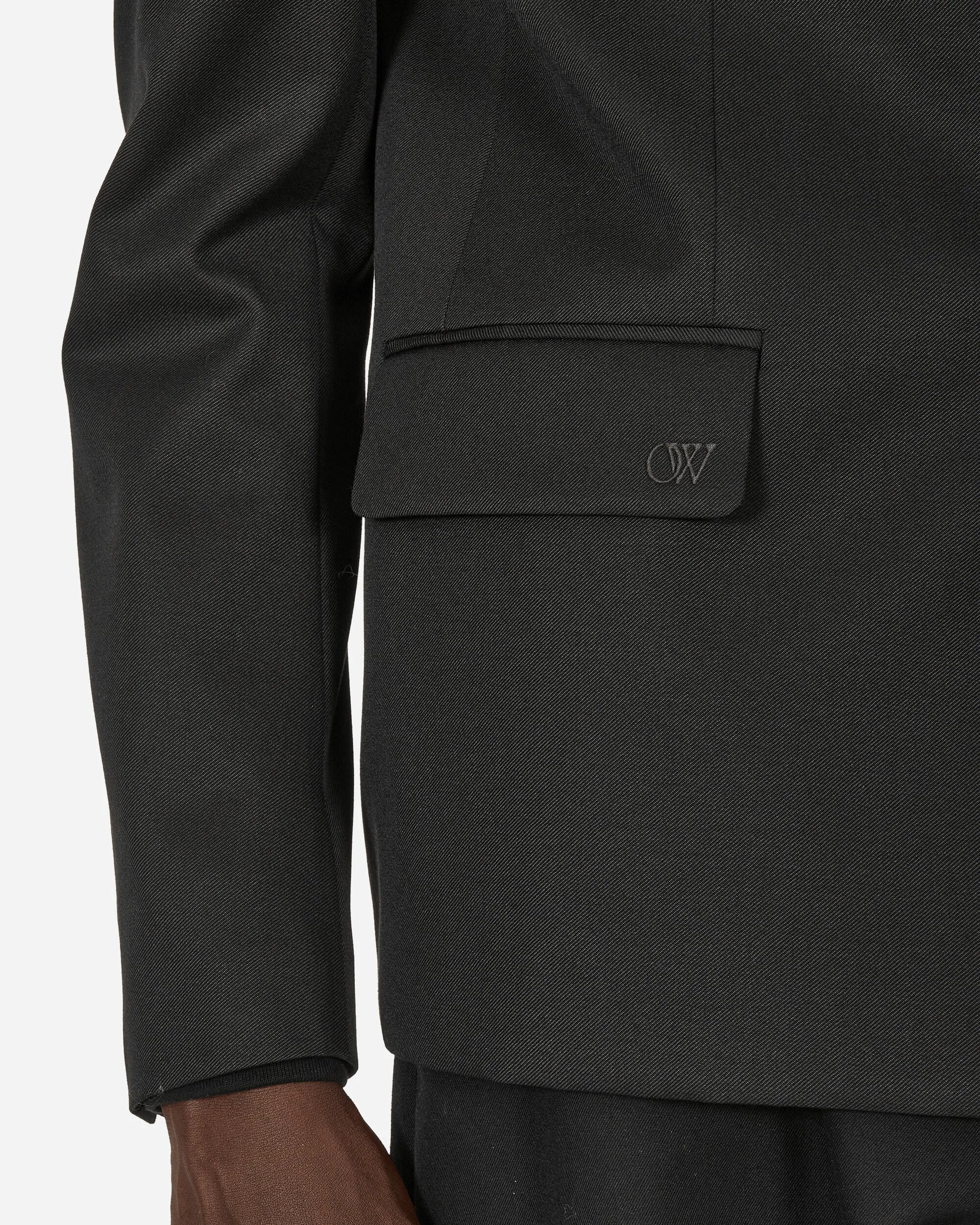 Embroidered Wool Strap Blazer Black